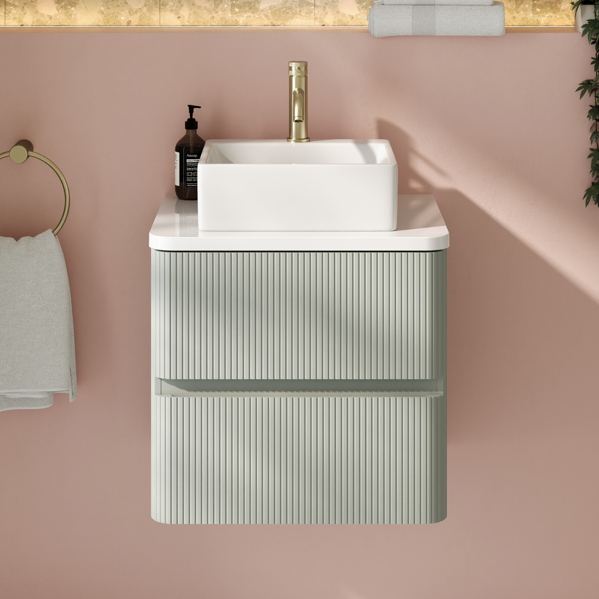 Drench Origin 500mm Fluted Wall Mounted Vanity Unit & Countertop