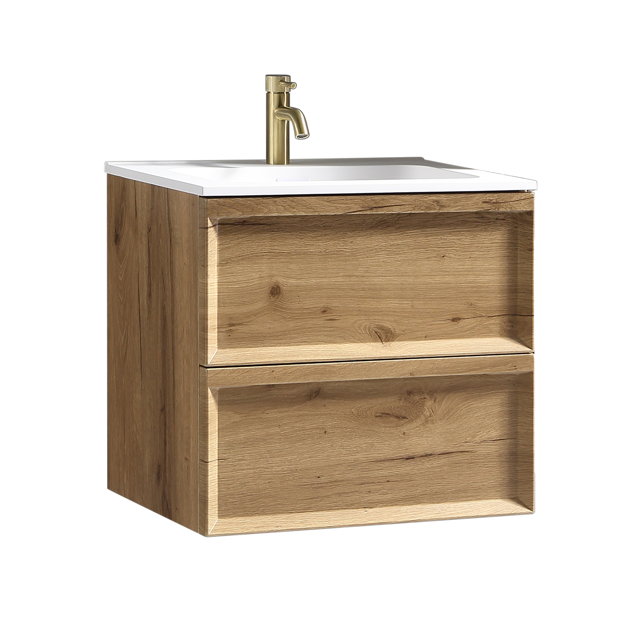 Aura 600mm Wall Mounted Natural Oak Vanity Unit & Matt White Basin