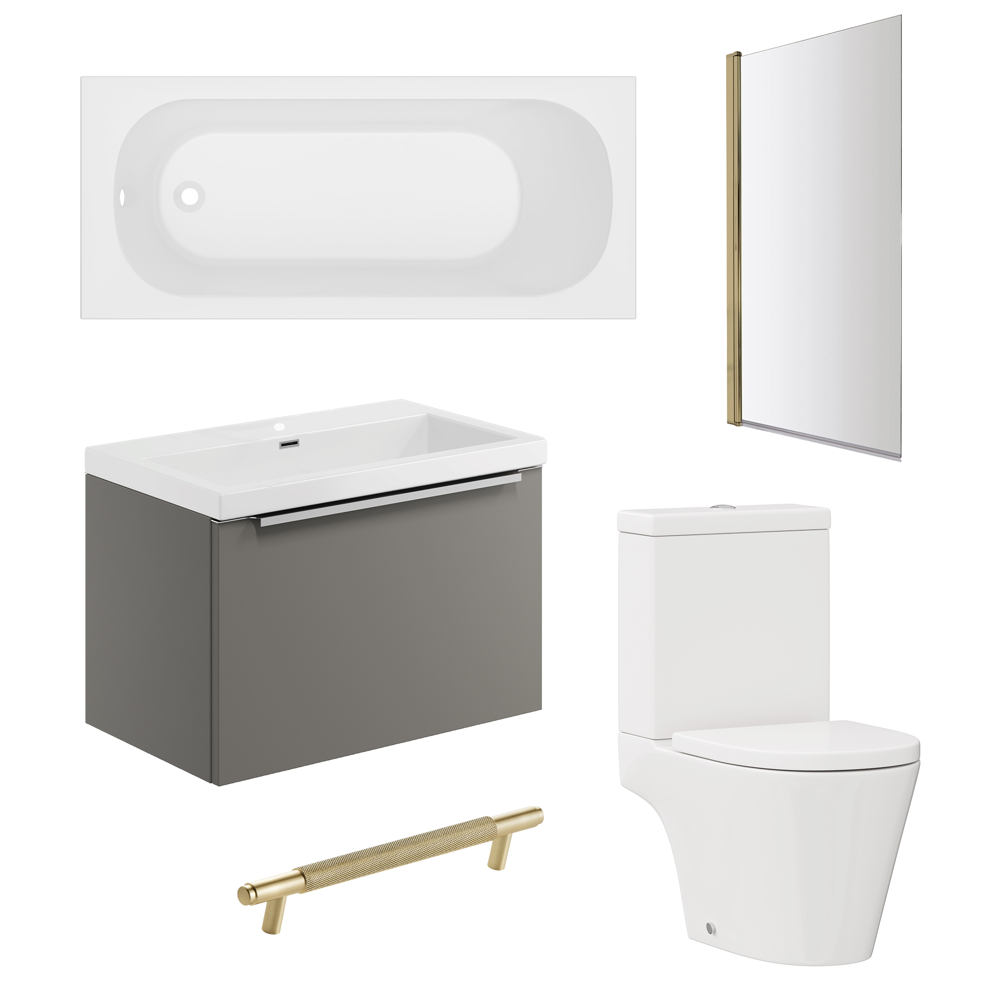 Freddie Brushed Brass Reinforced Shower Bath Suite with Rimless Toilet