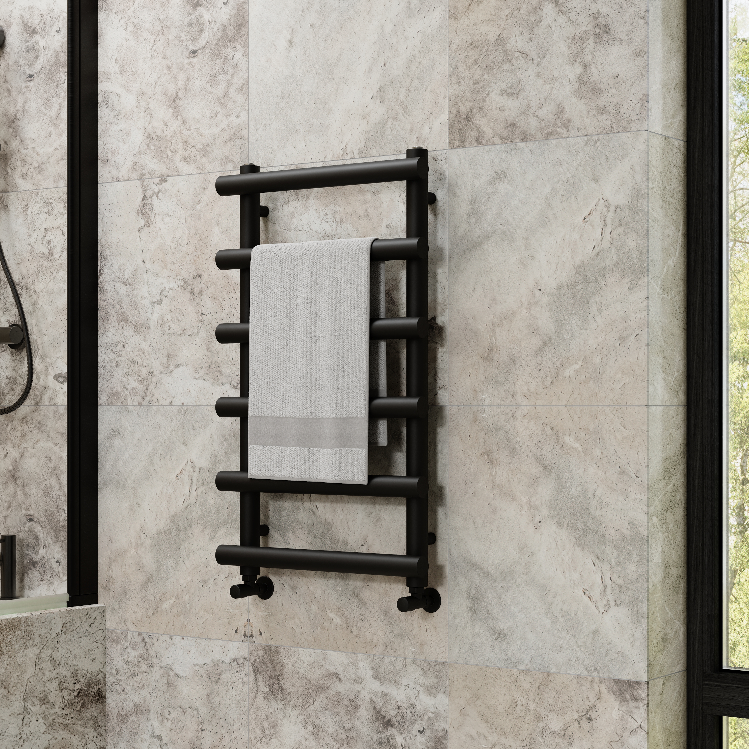 Toasty Yarrow Matt Black Heated Towel Rail