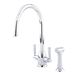 Perrin & Rowe Oberon 2 Hole Twin Lever Swivel 'C' Spout Sink Mixer & Rinse - Chrome