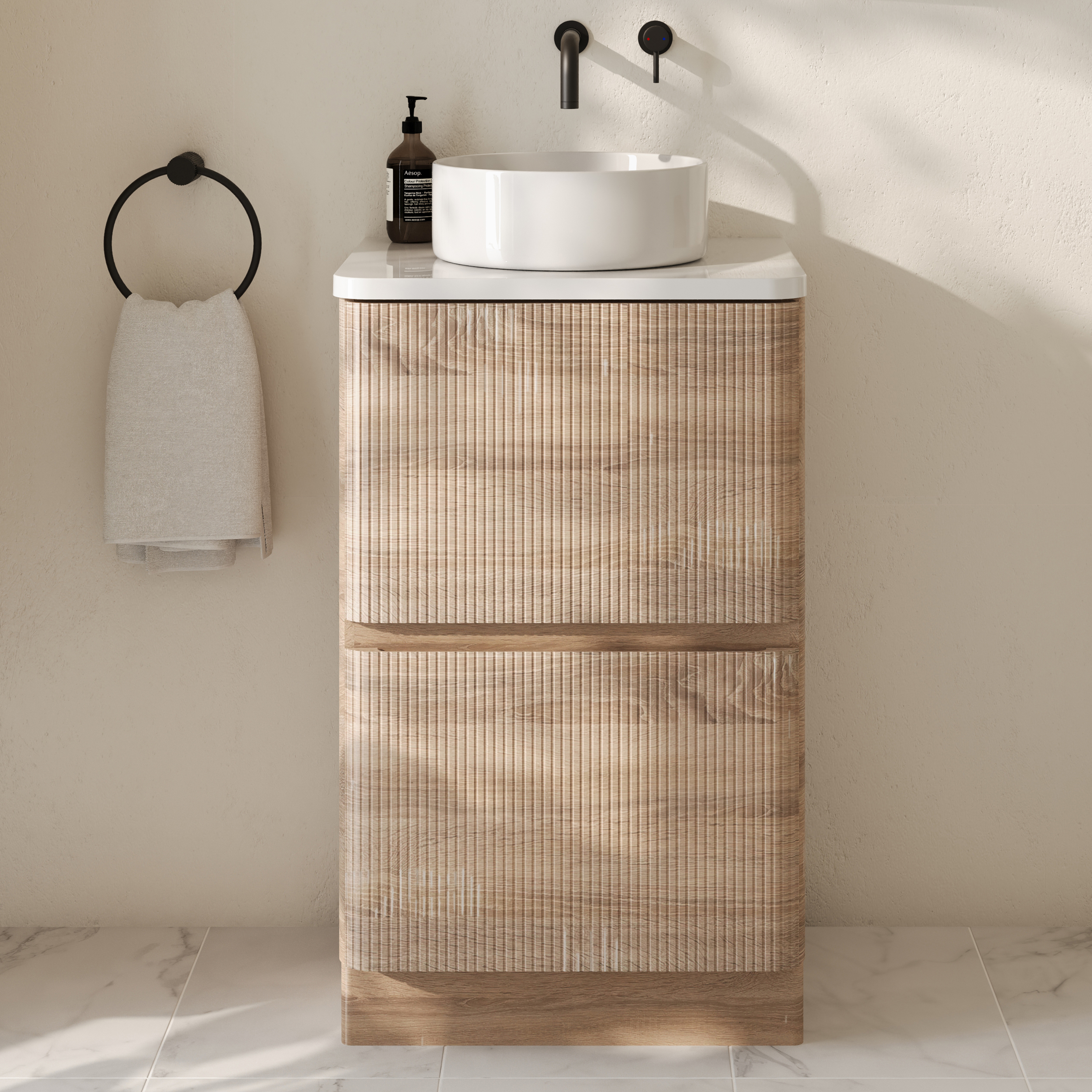 Drench Origin 500mm Fluted Floorstanding Vanity Unit & Countertop