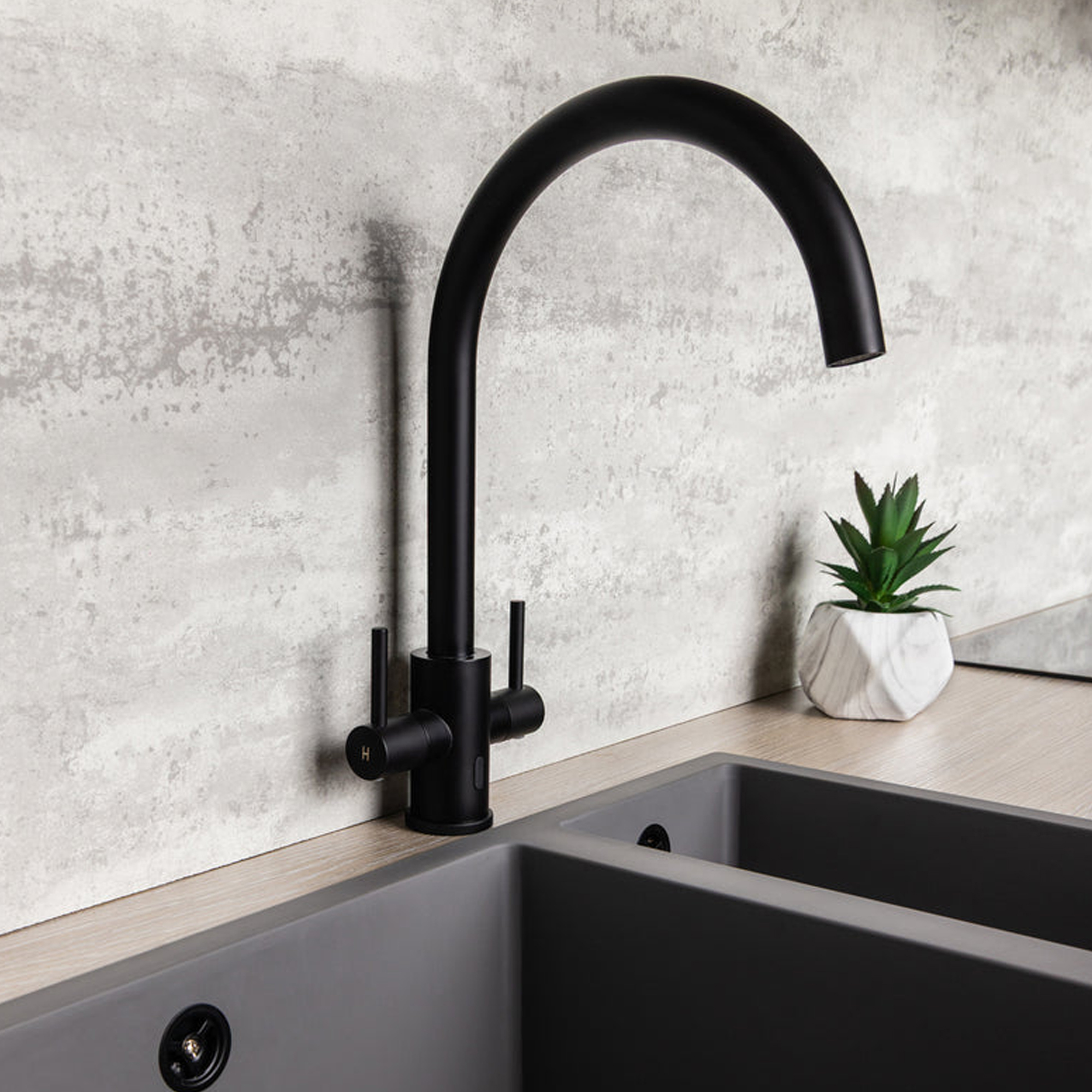 Top-Fix Torra Twin Lever Mono Kitchen Mixer Tap