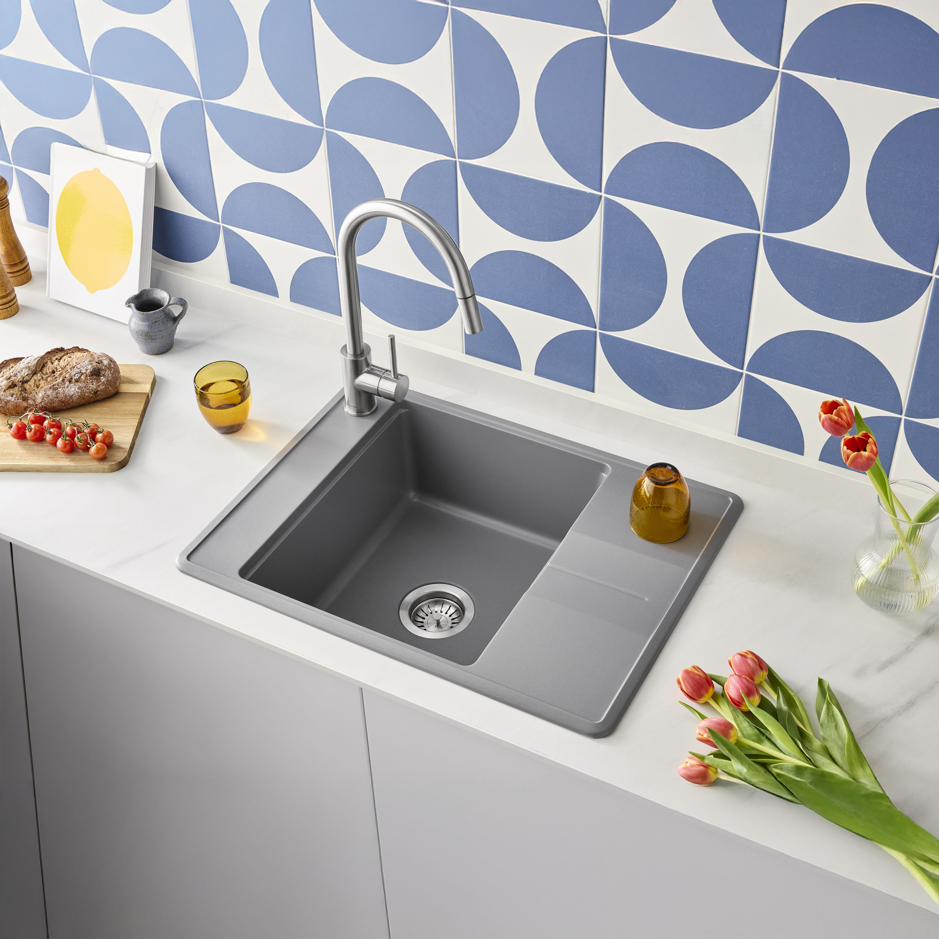 Clearwater Arina 1 Bowl Granite Composite Kitchen Sink with Reversible Drainer - 670 x 500mm