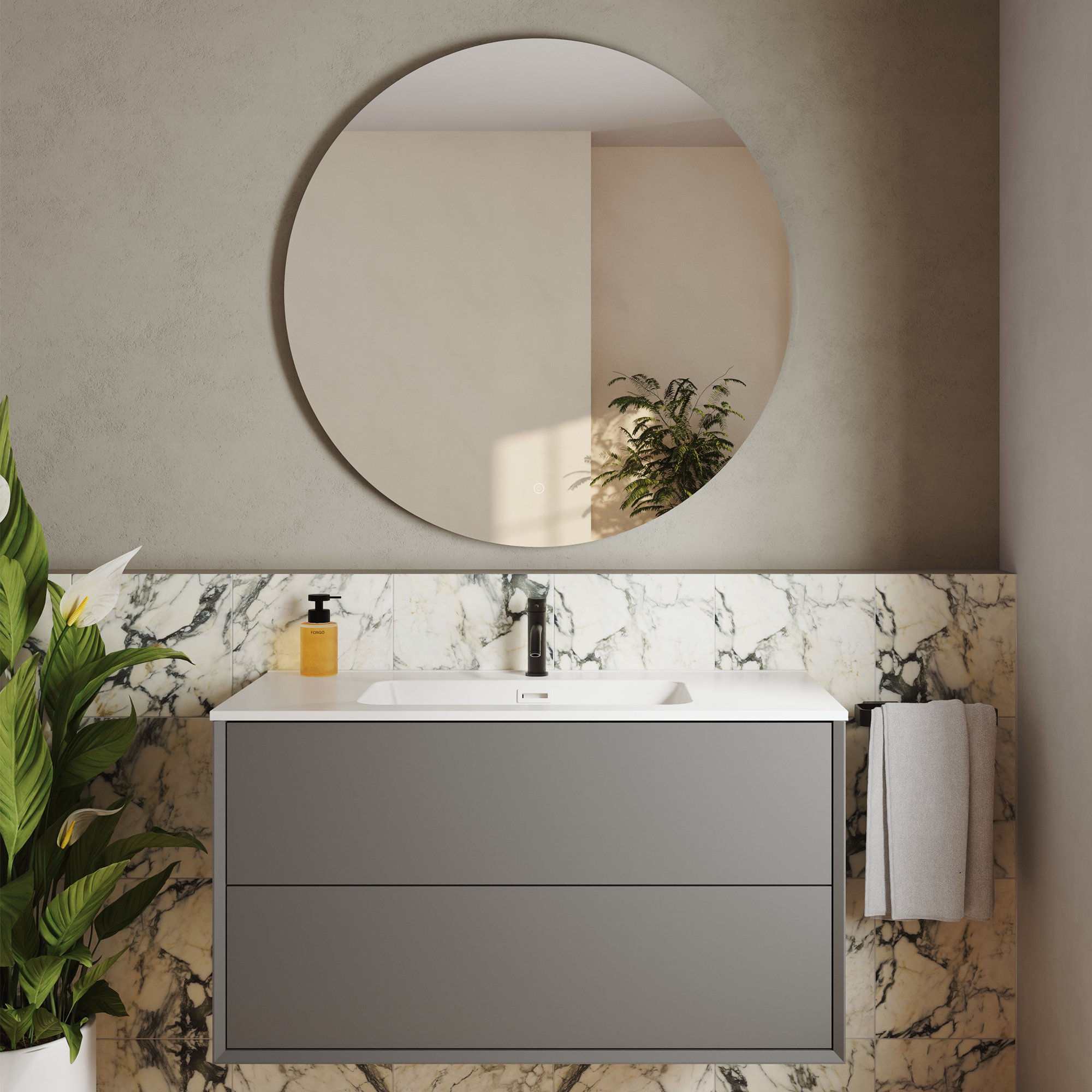 Harbour Vision LED Illuminated Round Bathroom Mirror with Demister Pad & Colour Change Lights - 1000mm
