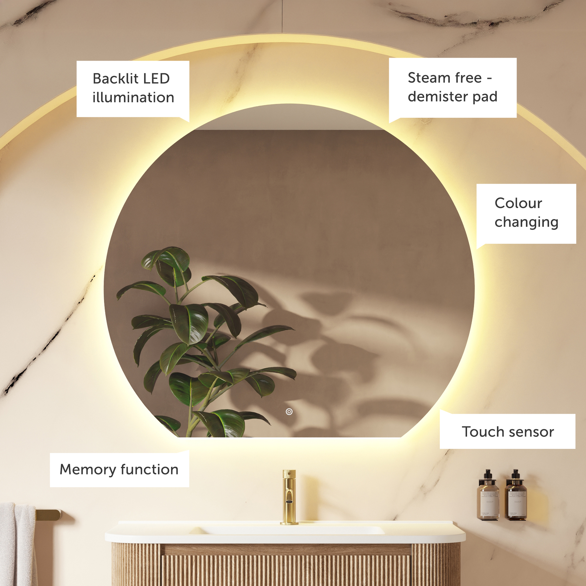Harbour Segment LED Illuminated Mirror with Demister Pad & Colour Change Lights