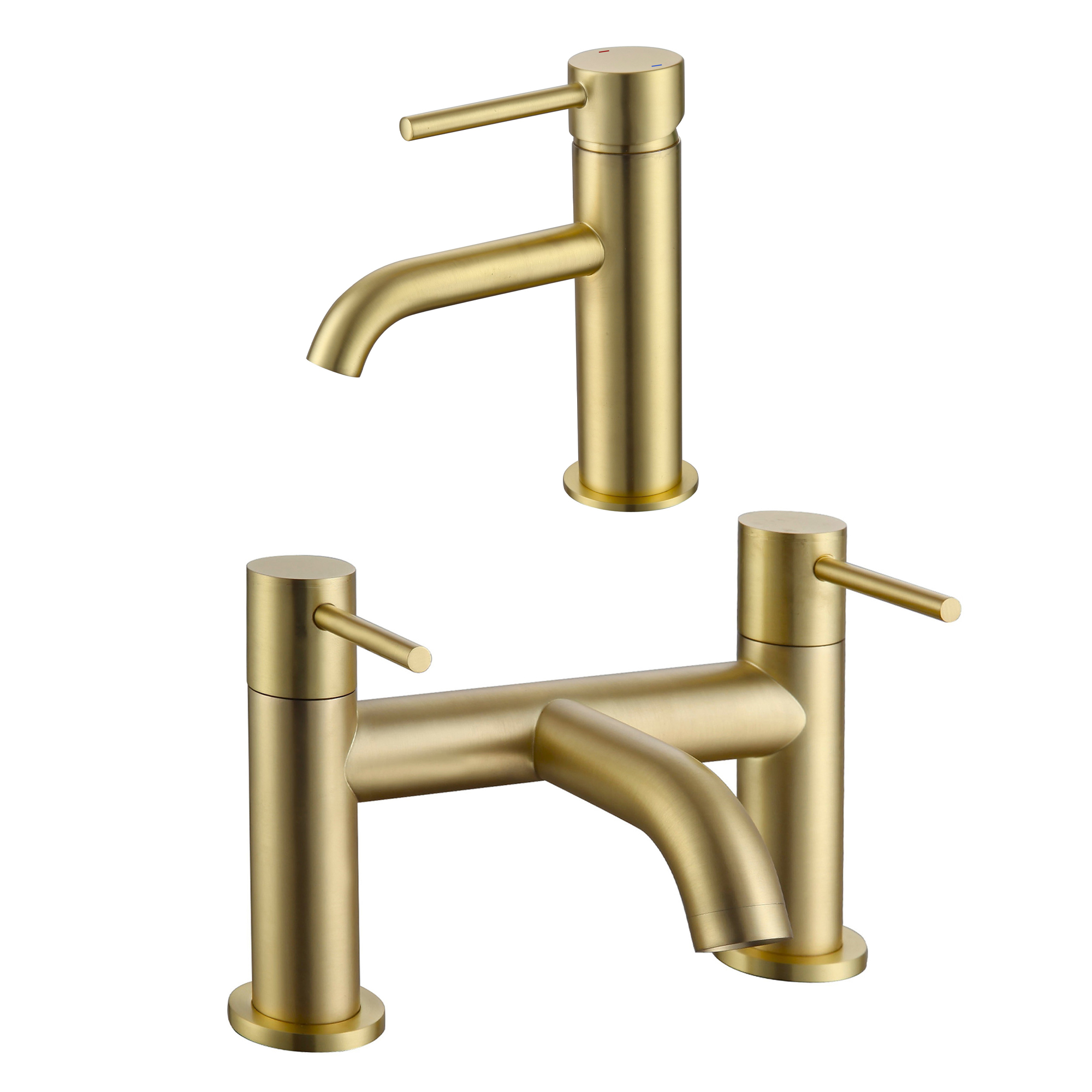 Harbour Clarity Brushed Brass Basin Mixer Tap & Waste and Deck Mounted Bath Mixer Tap