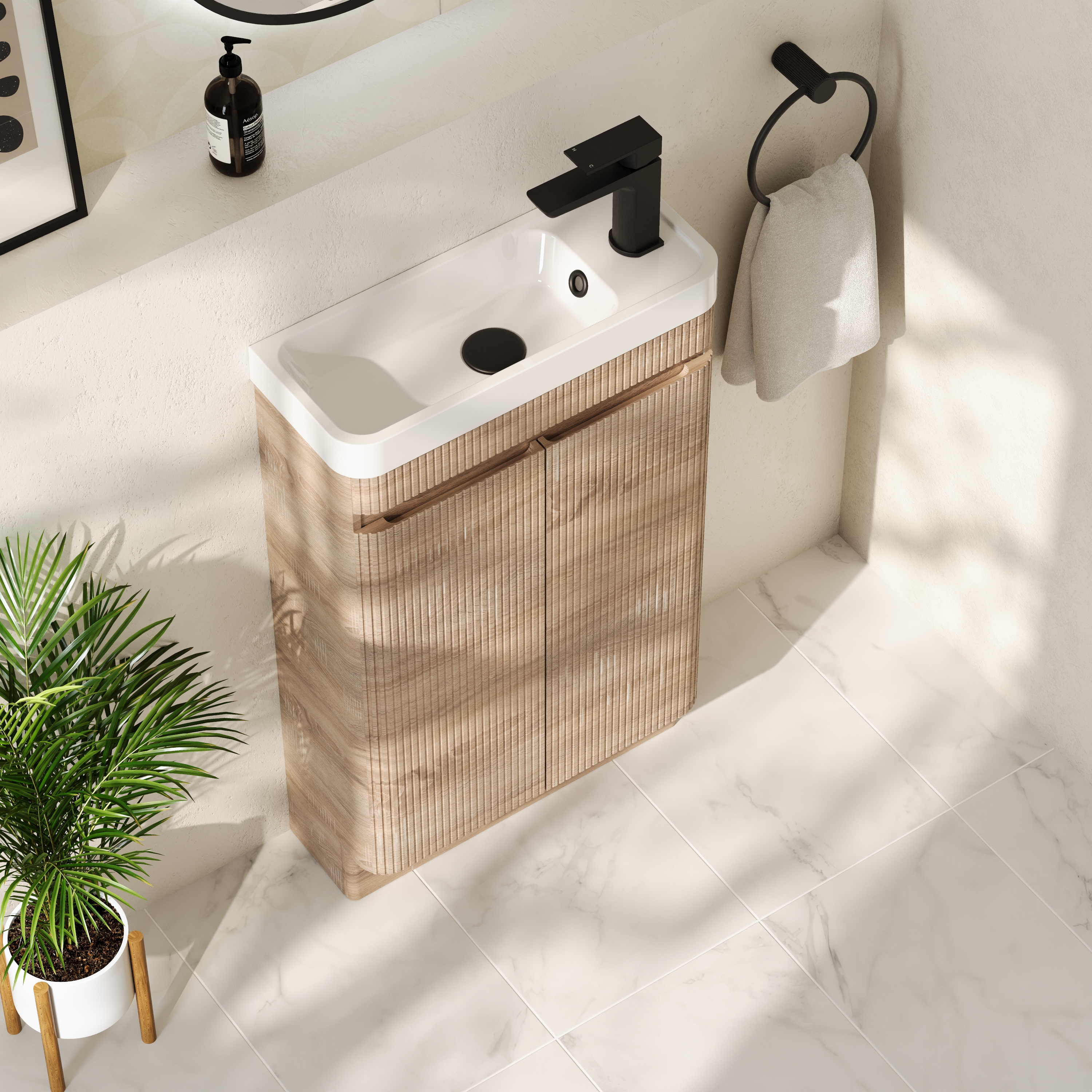 Drench Origin 500mm Fluted Cloakroom Floorstanding Vanity Unit & Basin