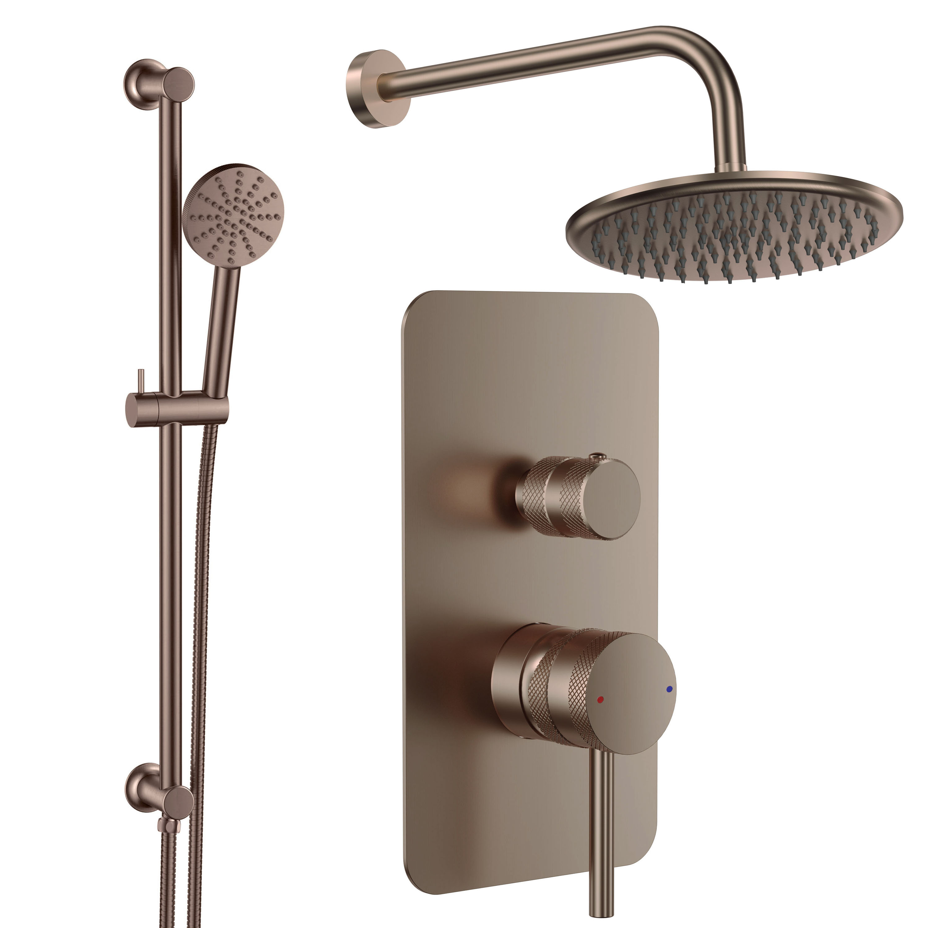 Core Shower Package with 2 Outlet Manual Valve, Fixed Wall Mounted Shower Head & Fluted Handset Slide Rail Kit