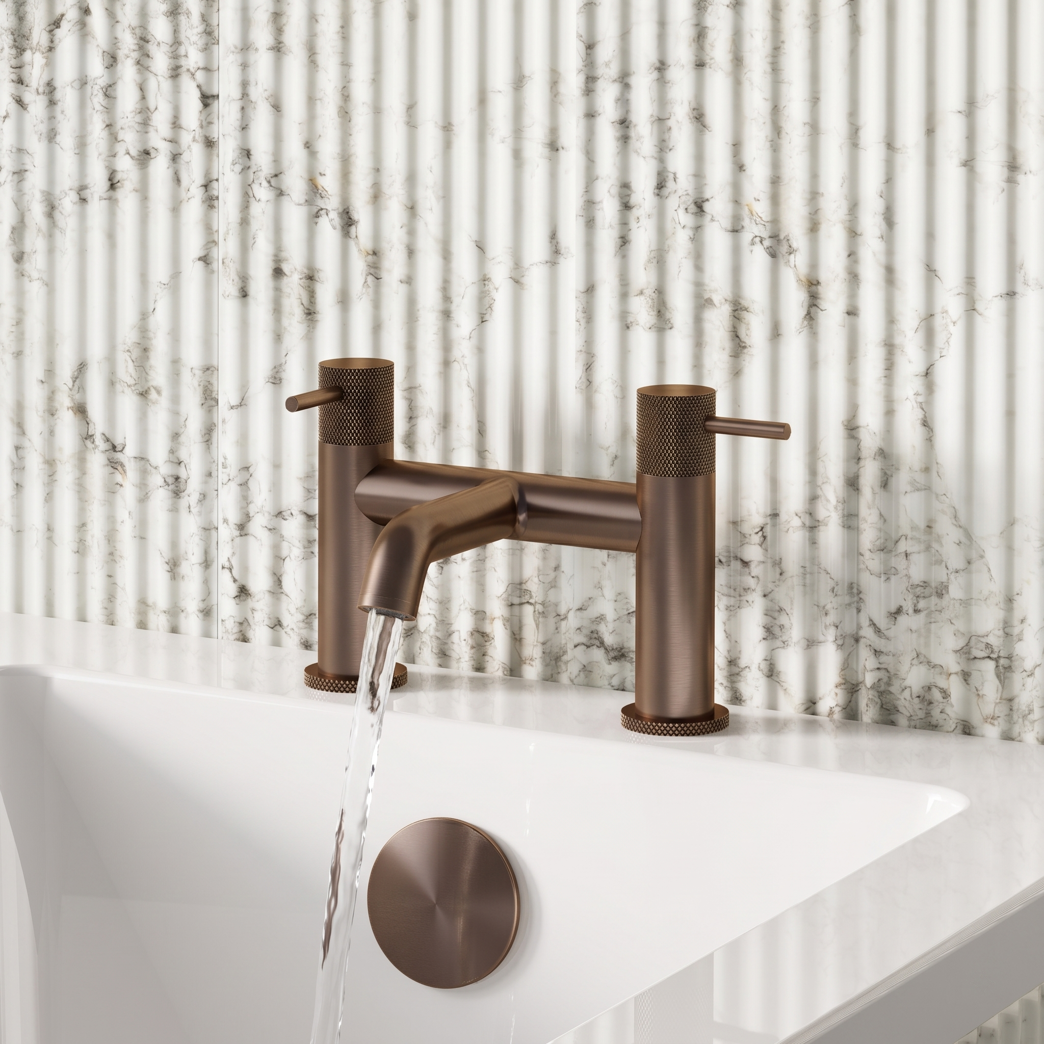 Harbour Clarity Knurled Deck Mounted Bath Mixer Tap