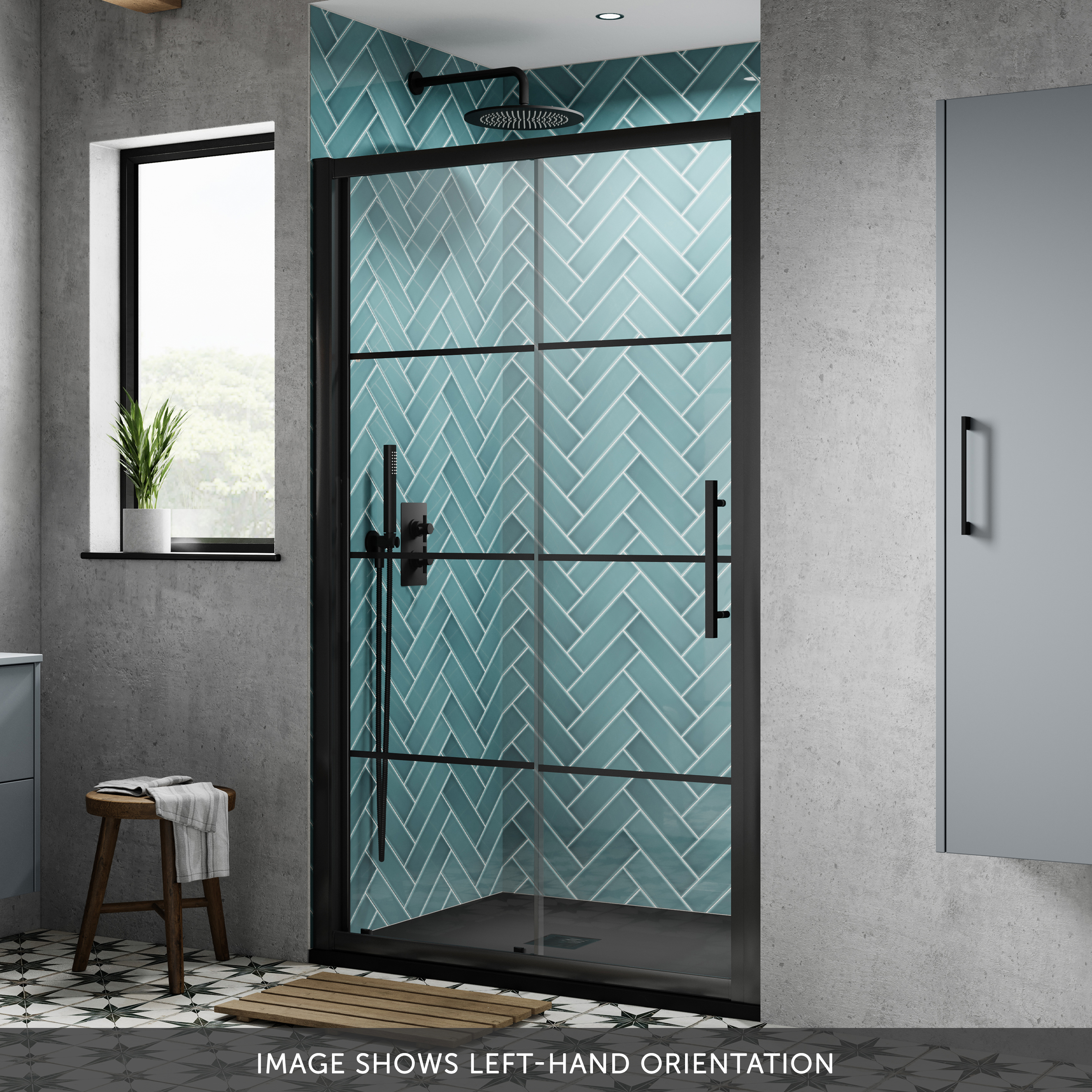 Vellamo City 8mm Framed Matt Black Easy Clean Sliding Shower Door