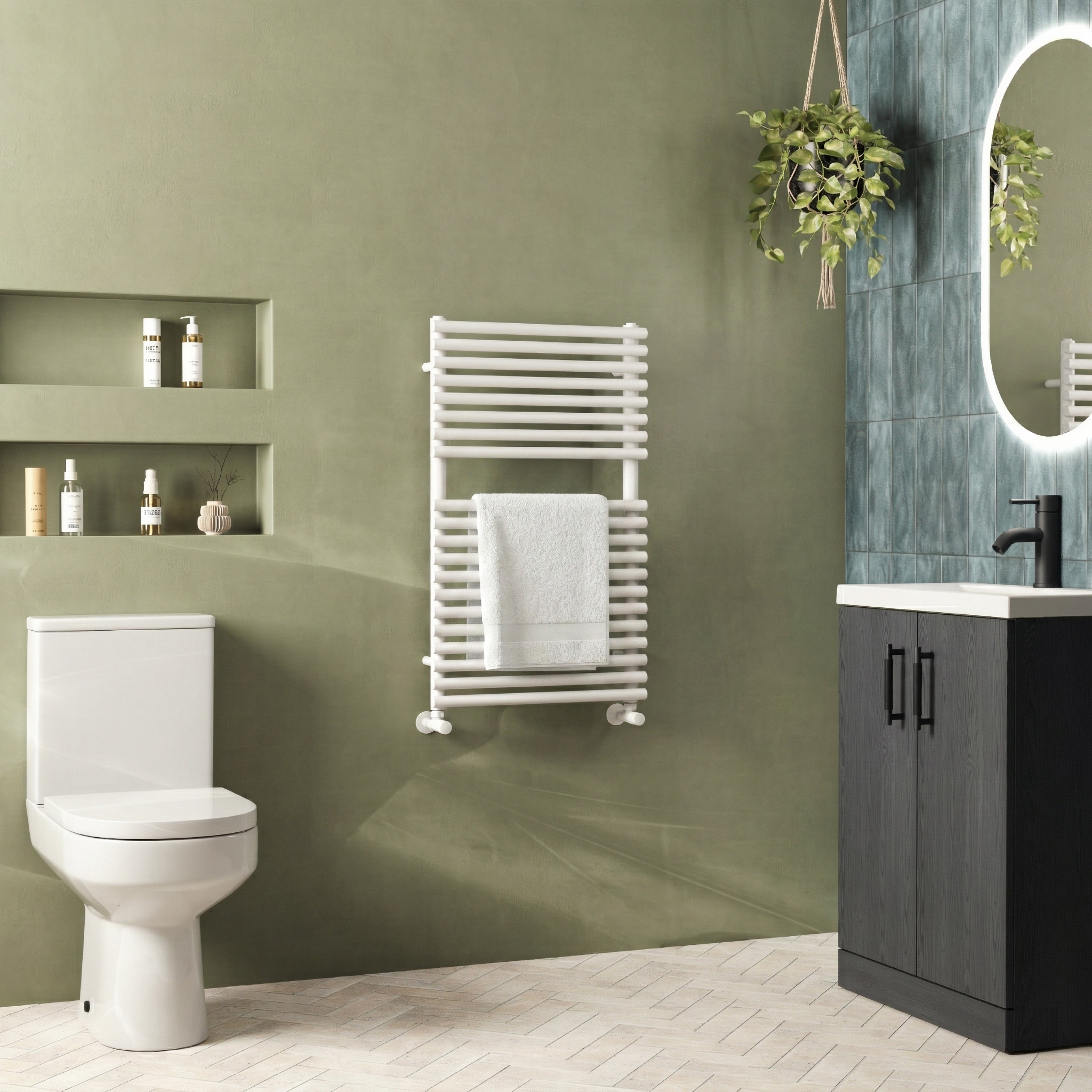 Toasty Halo Matt White Bar on Bar Heated Towel Rail