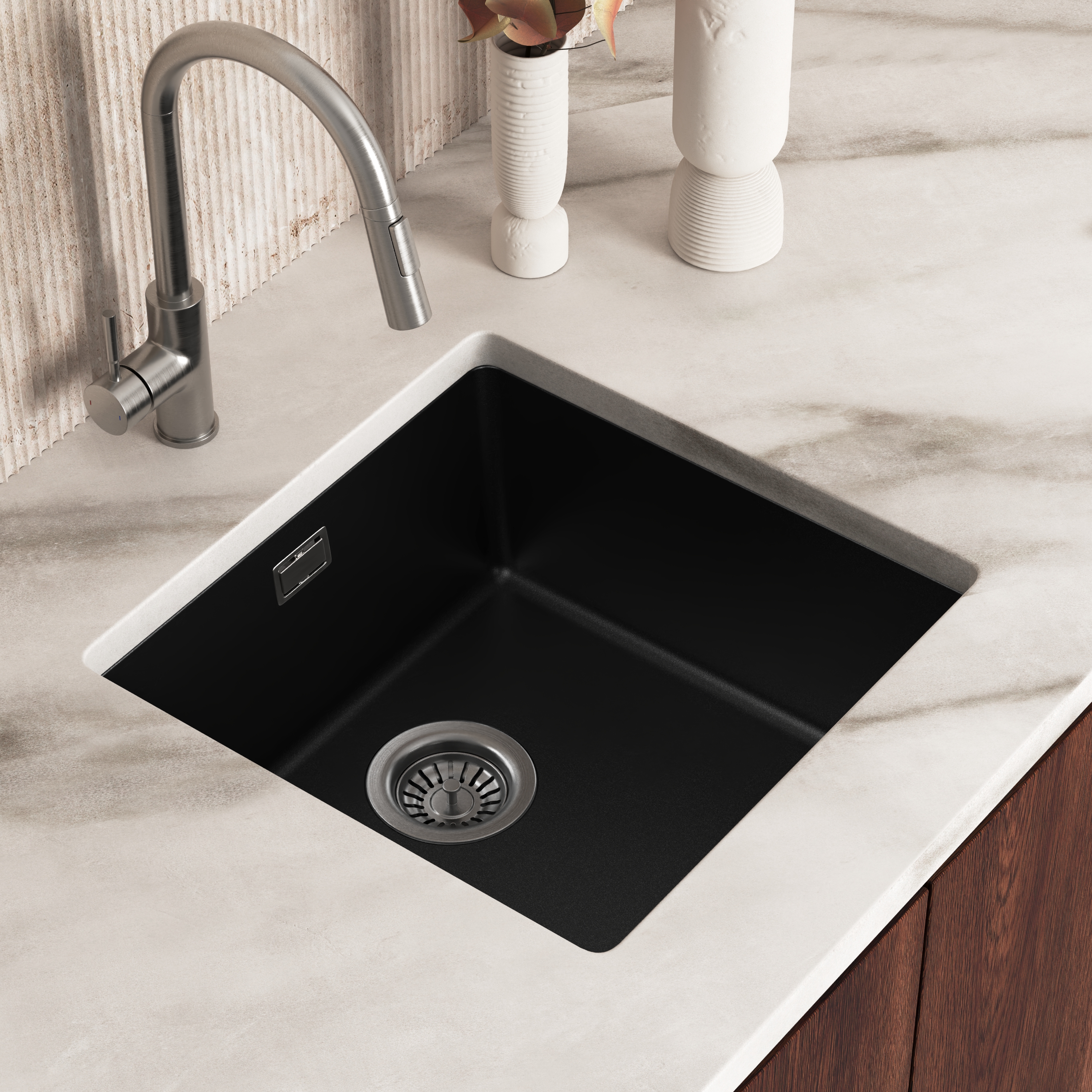 Vellamo Terra 1 Bowl Granite Composite Inset or Undermount Kitchen Sink & Waste - 430 x 460mm