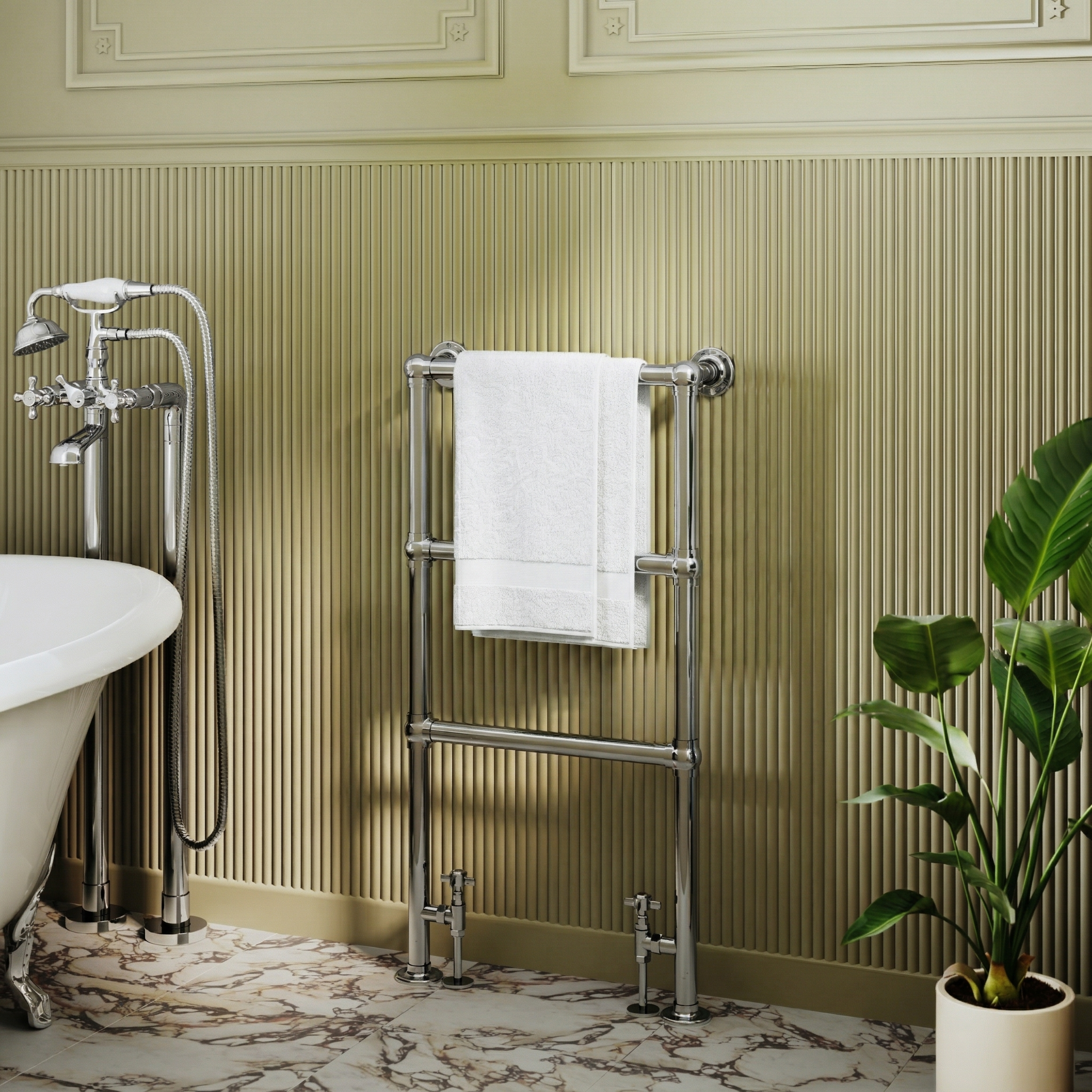 Toasty Merrin Chrome Floorstanding Traditional Heated Towel Rail