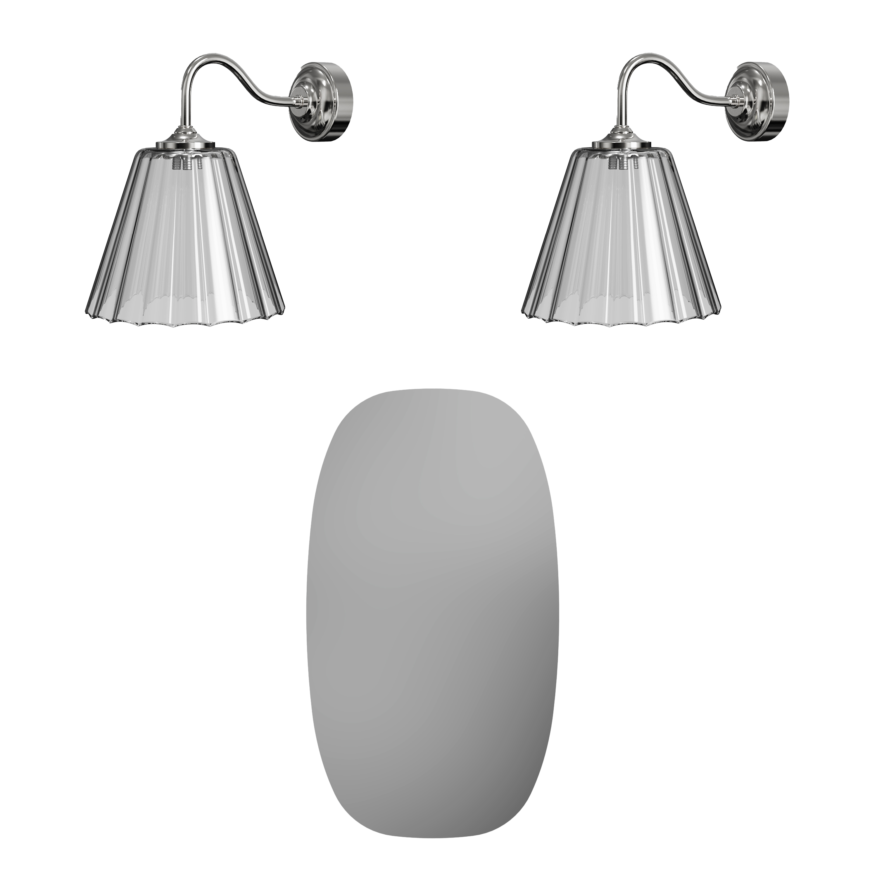Arc Barrel Mirror with Set Of 2 Fluted Glass Wall Shade Lights