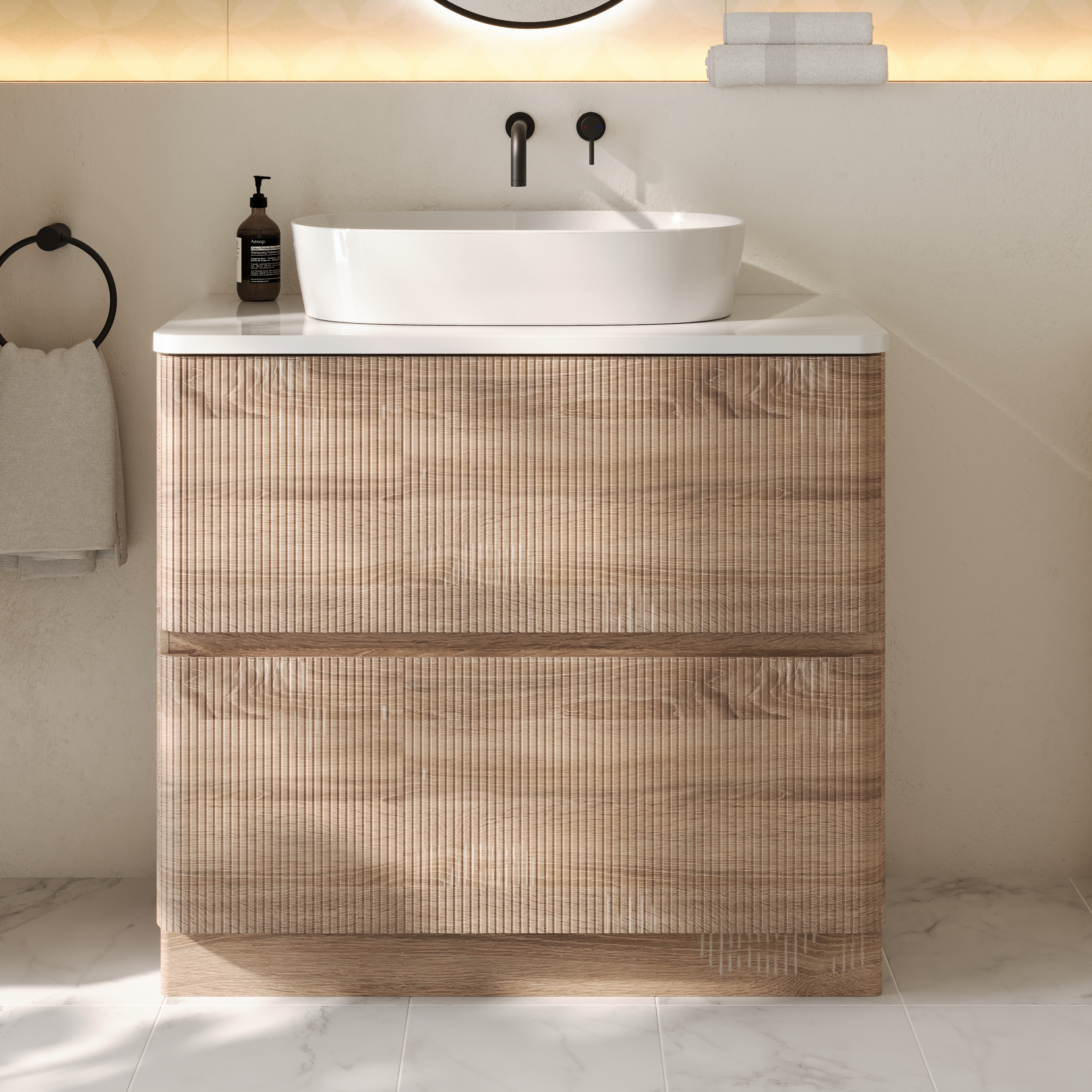 Drench Origin 900mm Fluted Floorstanding Vanity Unit & Countertop