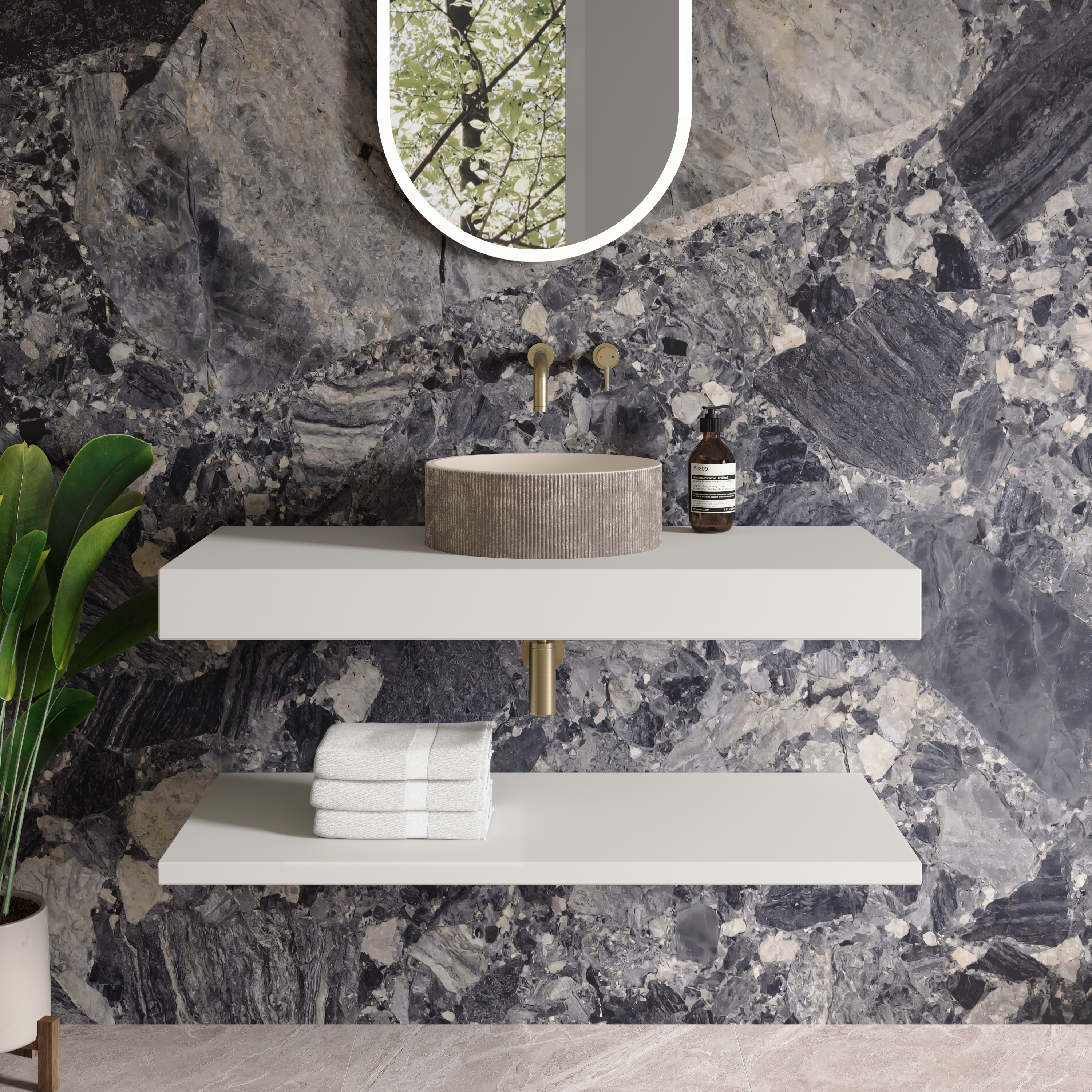 Harbour Concrete 406mm Round Textured Countertop Basin - Pearl Grey