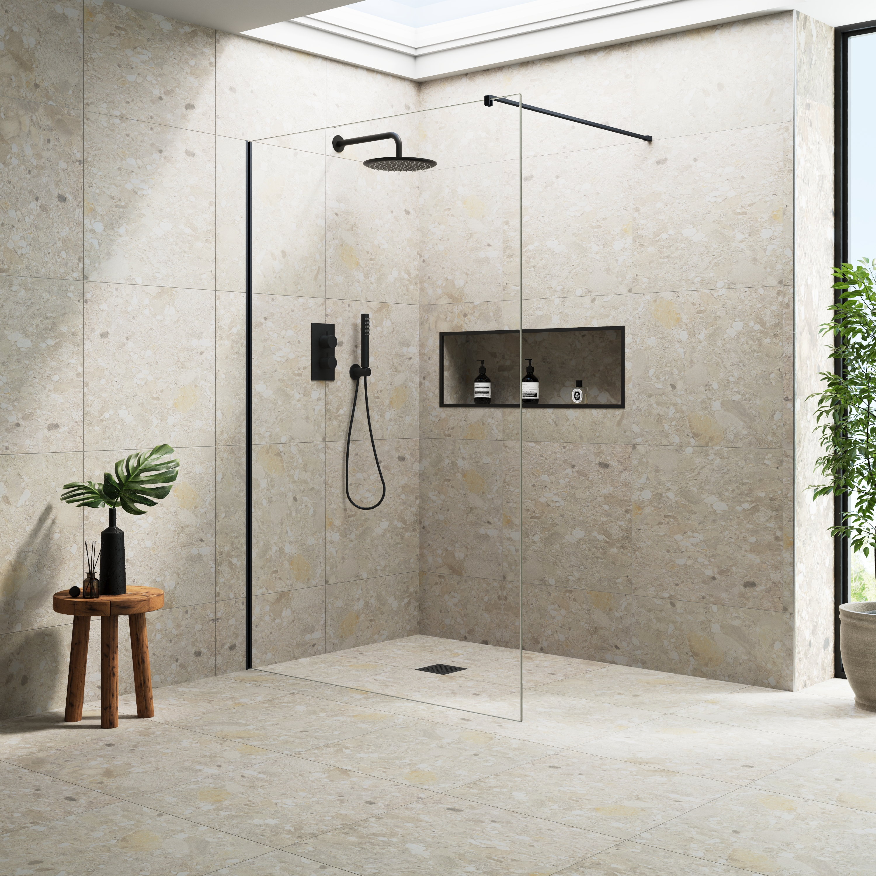 Harbour i10 10mm Easy Clean 2m Tall Frameless Wetroom Panel - Matt Black