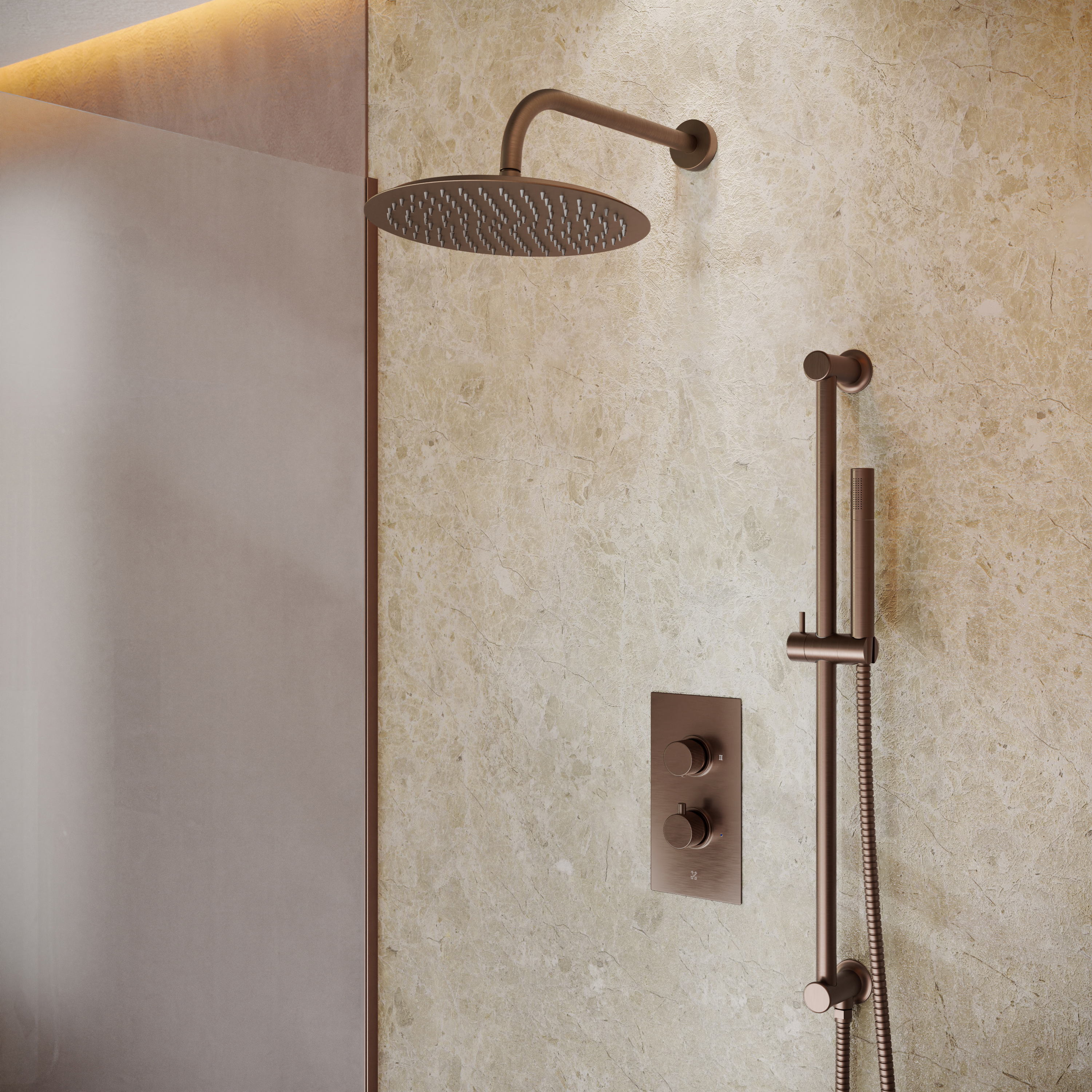 Core 2 Outlet Portrait Concealed Thermostatic Valve, Fixed Head & Shower Rail Kit