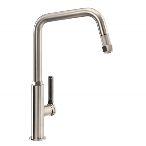Abode Hex Industrial Single Lever Mono Pull Out Kitchen Mixer Tap - Brushed Nickel