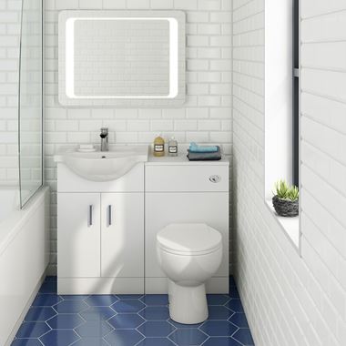 Alpine 1050mm White Gloss Furniture Suite with Back to Wall Toilet & Concealed Cistern