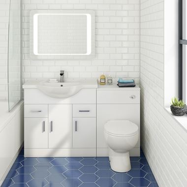 Alpine 1350mm White Gloss Furniture Suite with Back to Wall Toilet & Concealed Cistern