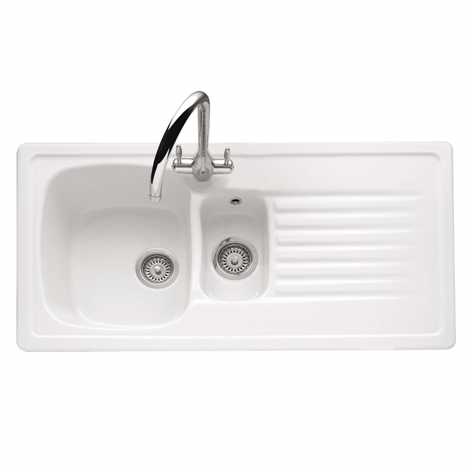 Caple Ashford 1.5 Bowl White Ceramic Kitchen Sink with Reversible Drainer - 1000 x 510mm