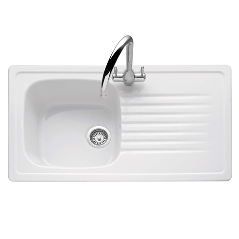 Caple Ashford 1 Bowl White Ceramic Kitchen Sink with Reversible Drainer - 920 x 510mm