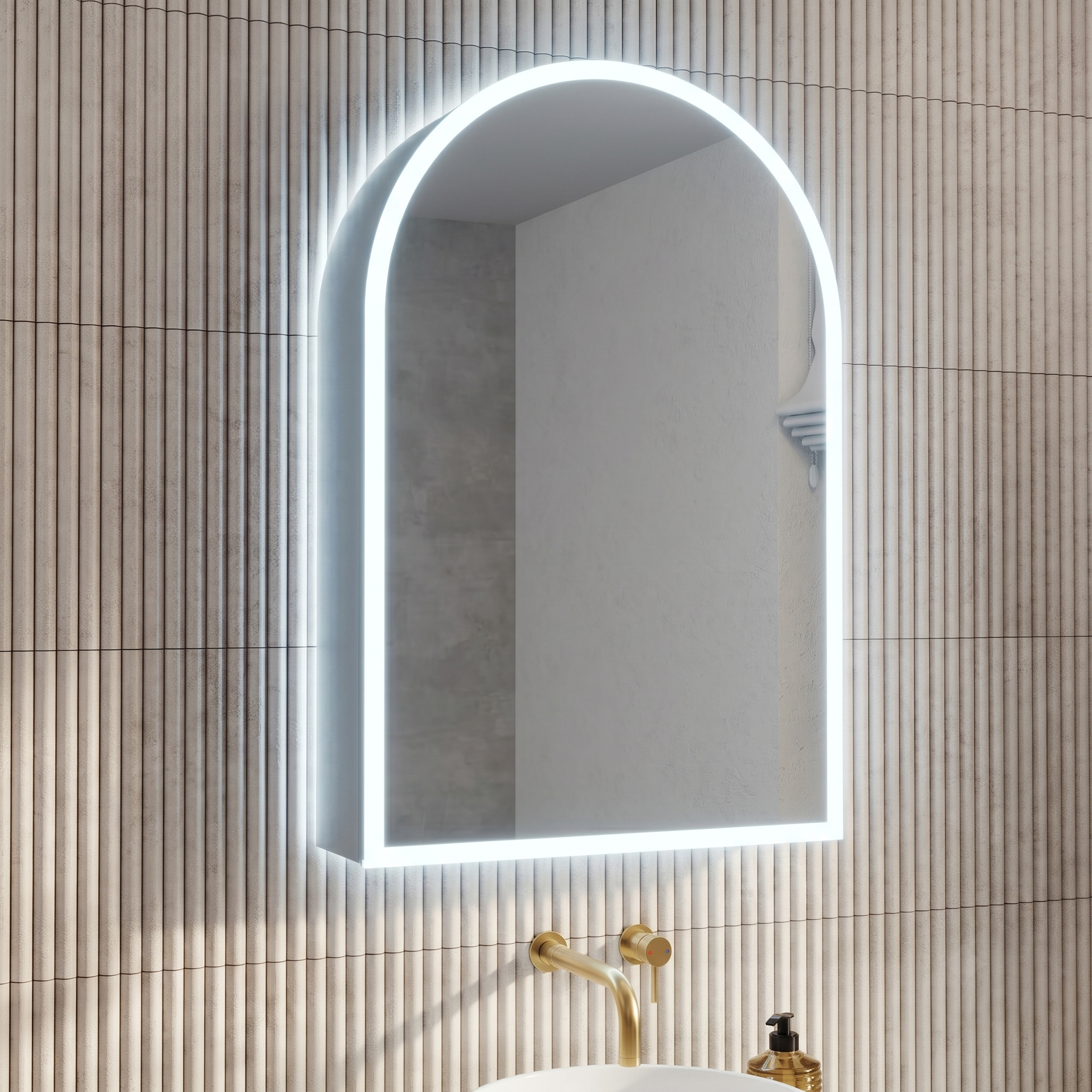 Harper LED Arch Mirrored Cabinet with Demister Pad, Shaver Socket & Colour Change Lights - 500 x 750mm