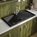 Reginox 1 Bowl Black Ceramic Kitchen Sink & Waste Kit with Reversible Drainer - 1010 x 525mm