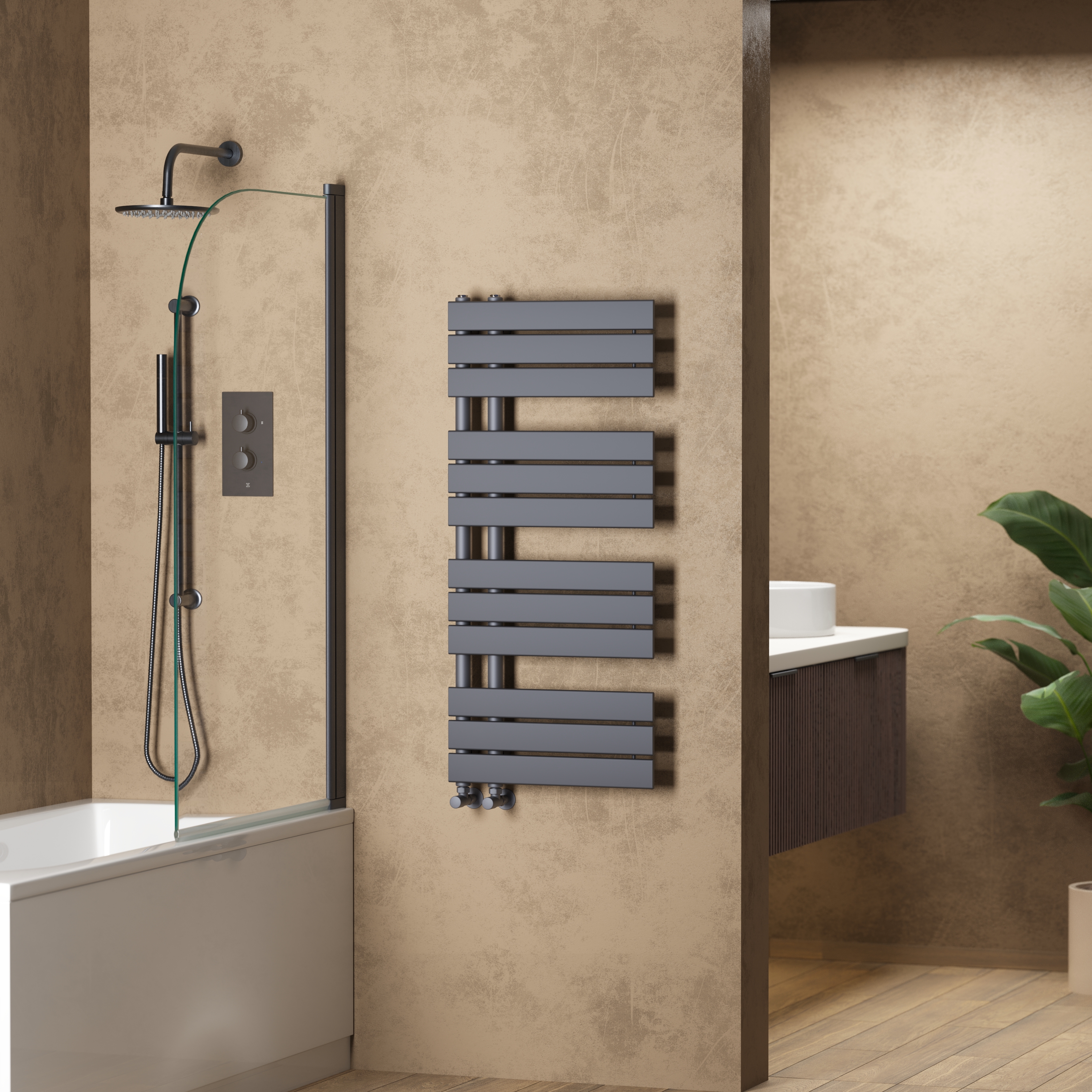 Toasty Haven Anthracite Flat Panel Offset Heated Towel Rail