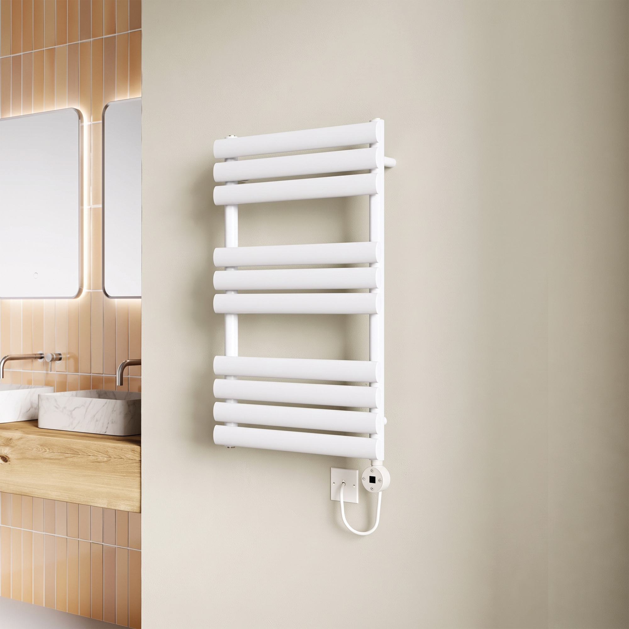 Toasty Eden Matt White Electric Heated Towel Rail with Heating Element