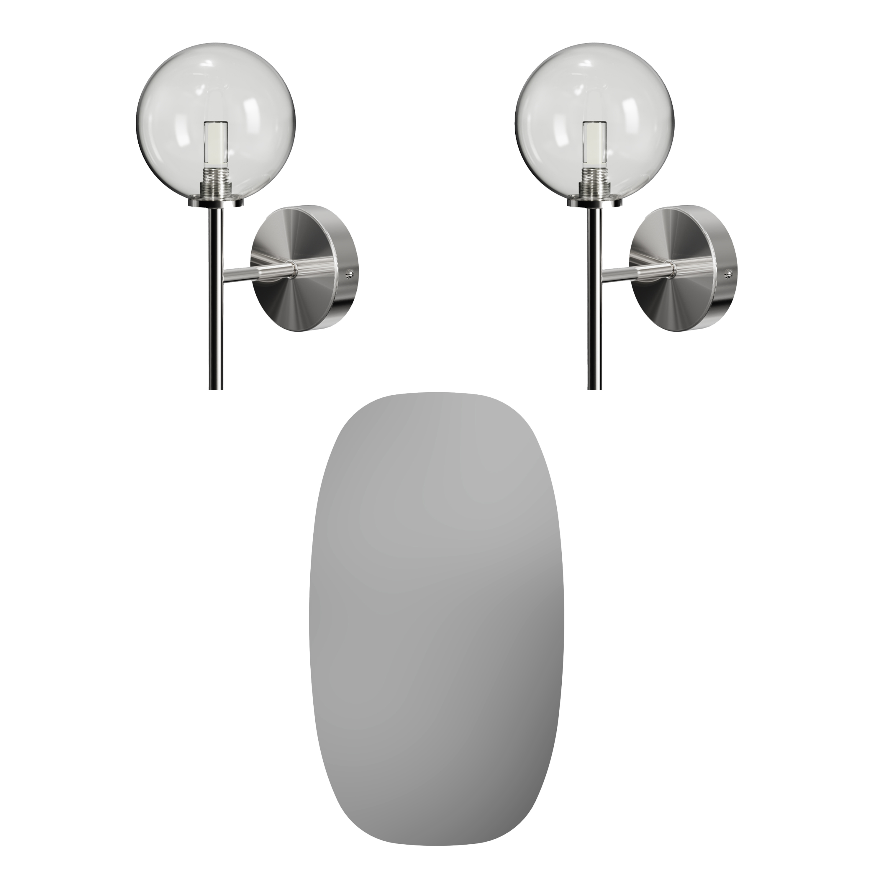 Arc Barrel Mirror with Set Of 2 Glass Globe Wall Lights
