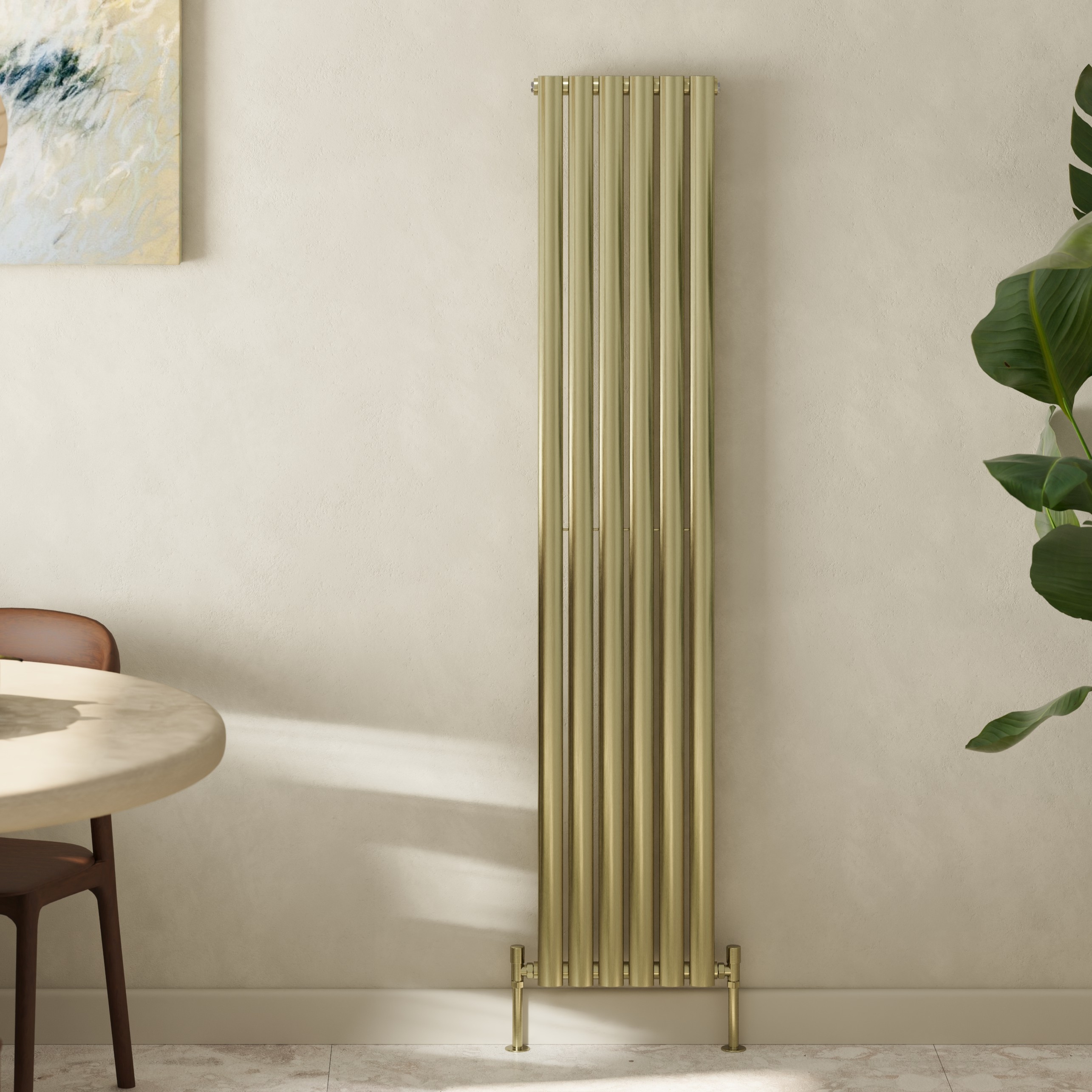 Toasty Ember Brushed Brass Single Oval Panel Vertical Radiator