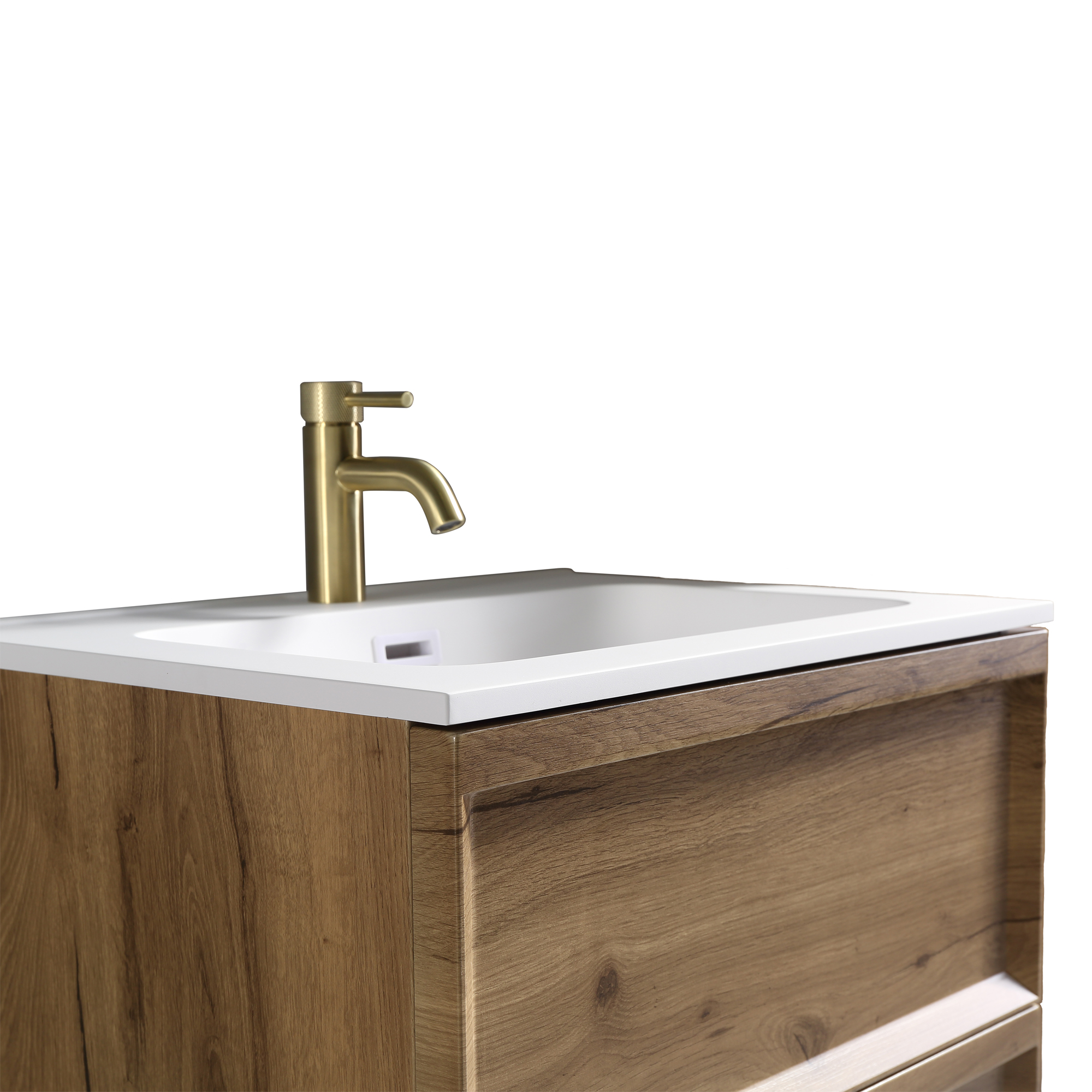 Aura 600mm Wall Mounted Natural Oak Vanity Unit & Matt White Basin