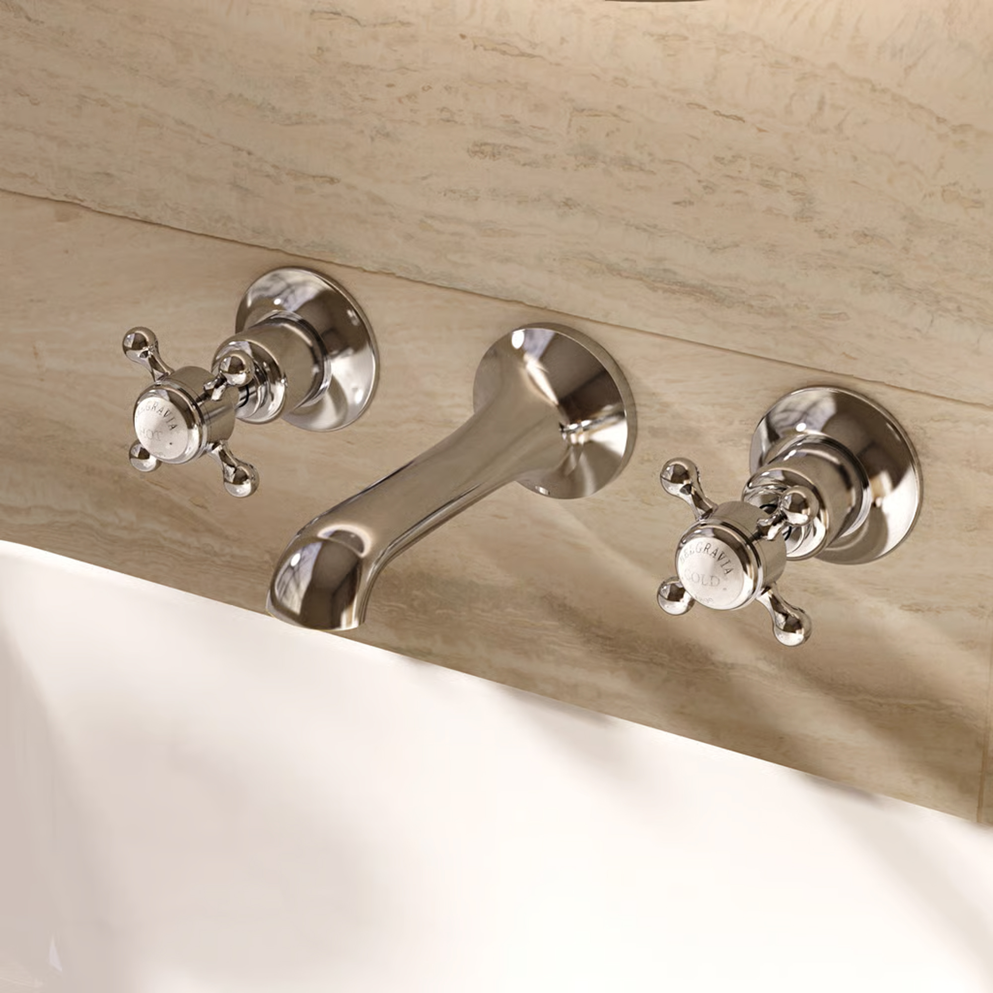 Crosswater Belgravia Crosshead Wall Mounted 3 Hole Basin Mixer - Chrome