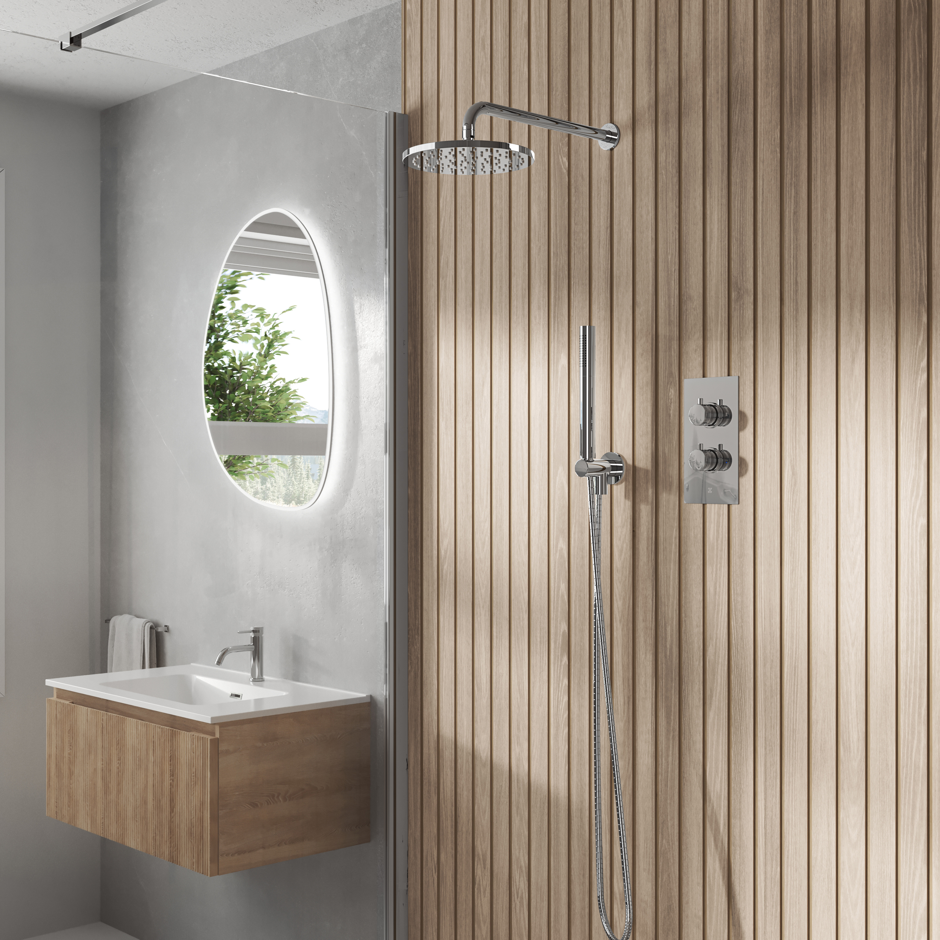 Core Concealed Thermostatic Valve, Fixed Head & Shower Handset Kit