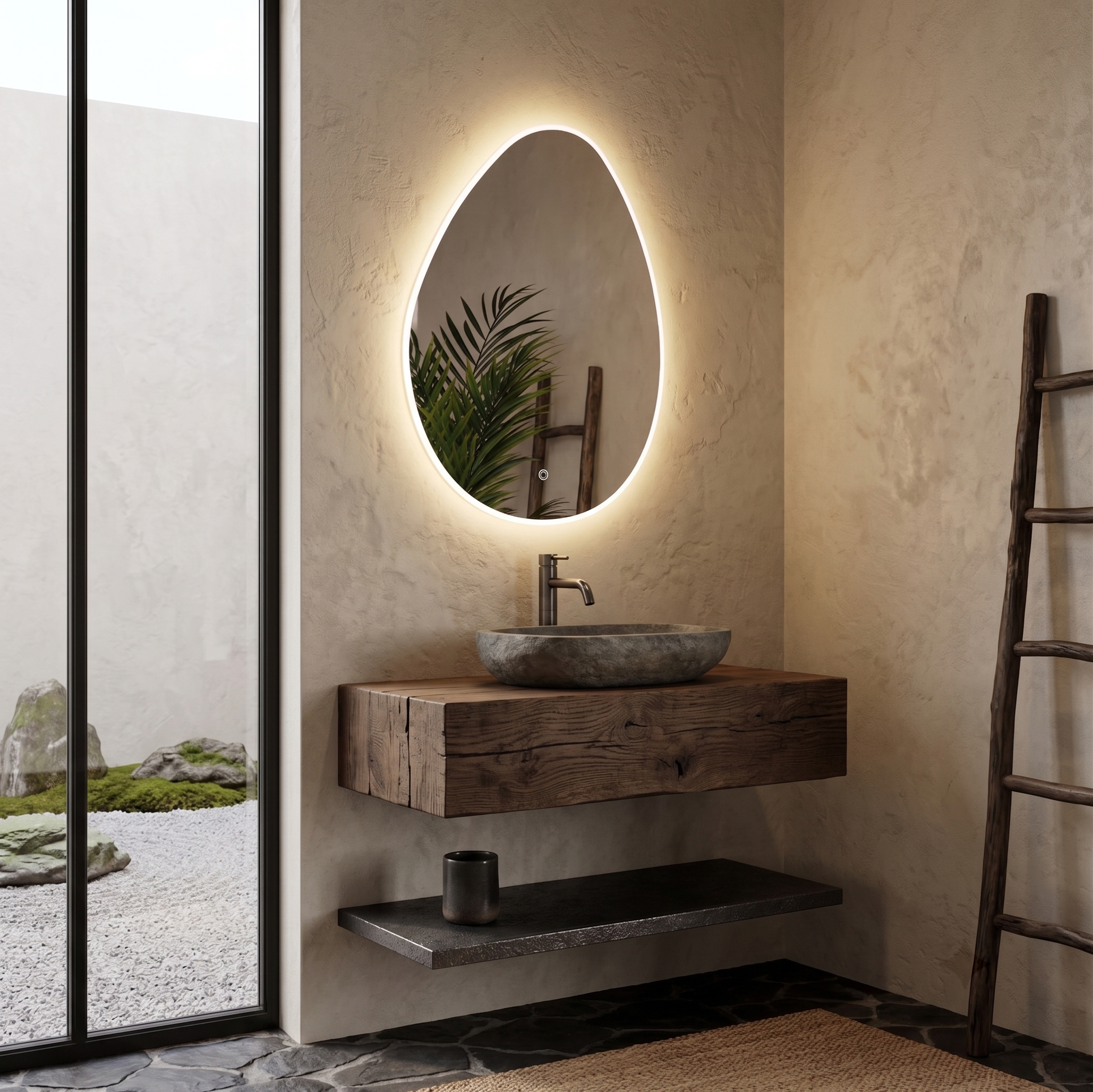 Organics Pebble LED illuminated Mirror with Demister Pad & Colour Change Lights - 600 x 800mm