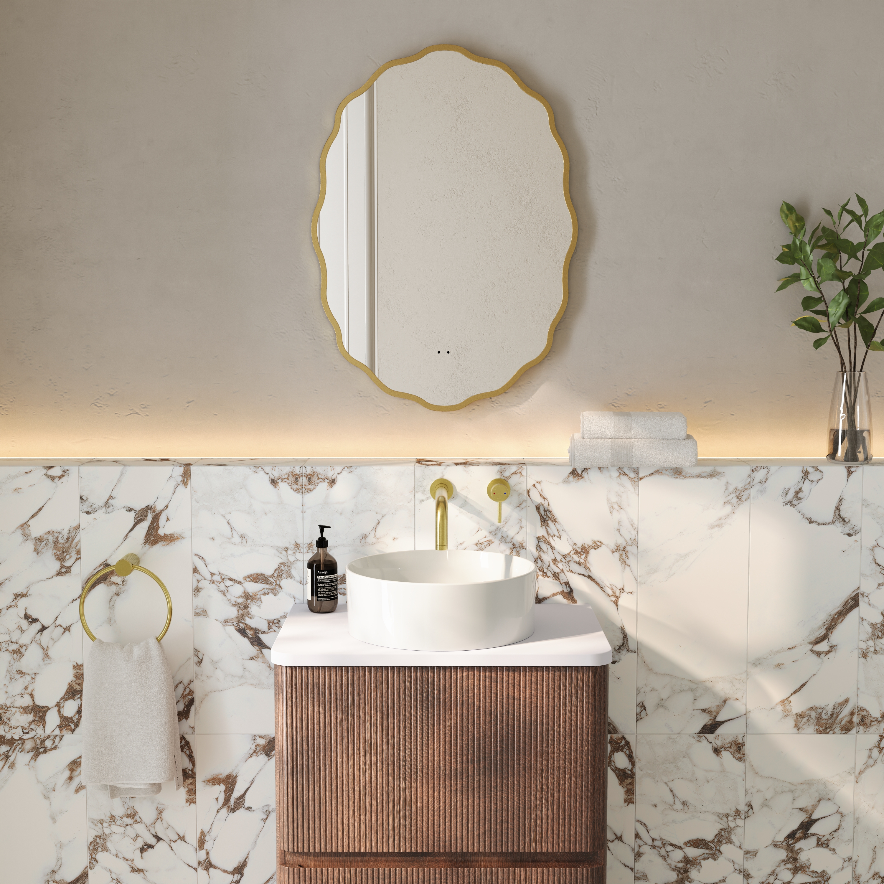 Daisy LED Illuminated Wavy Edge Framed Mirror with Demister Pad & Colour Change Lights - 550 x 750mm