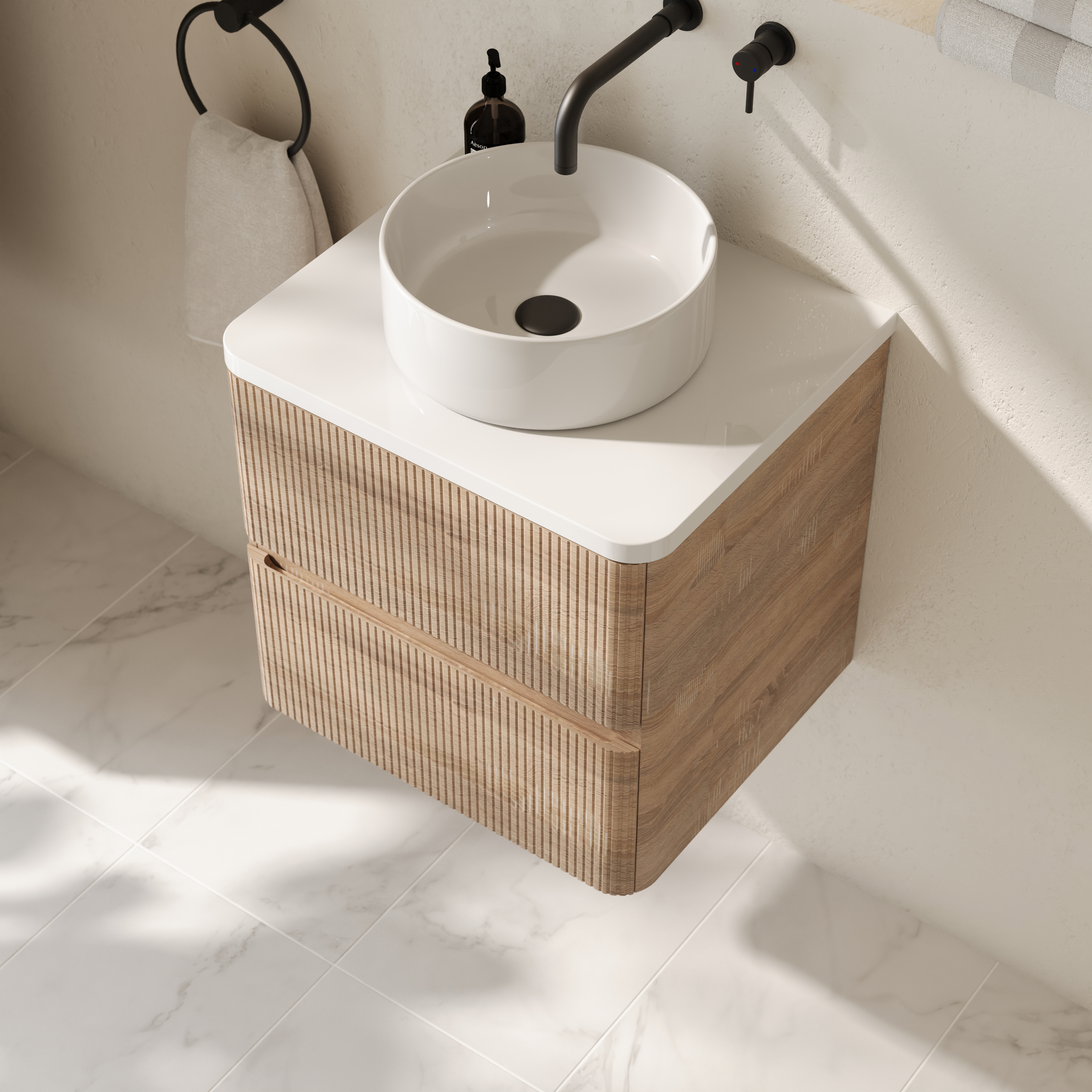 Drench Origin 500mm Fluted Wall Mounted Vanity Unit & Countertop