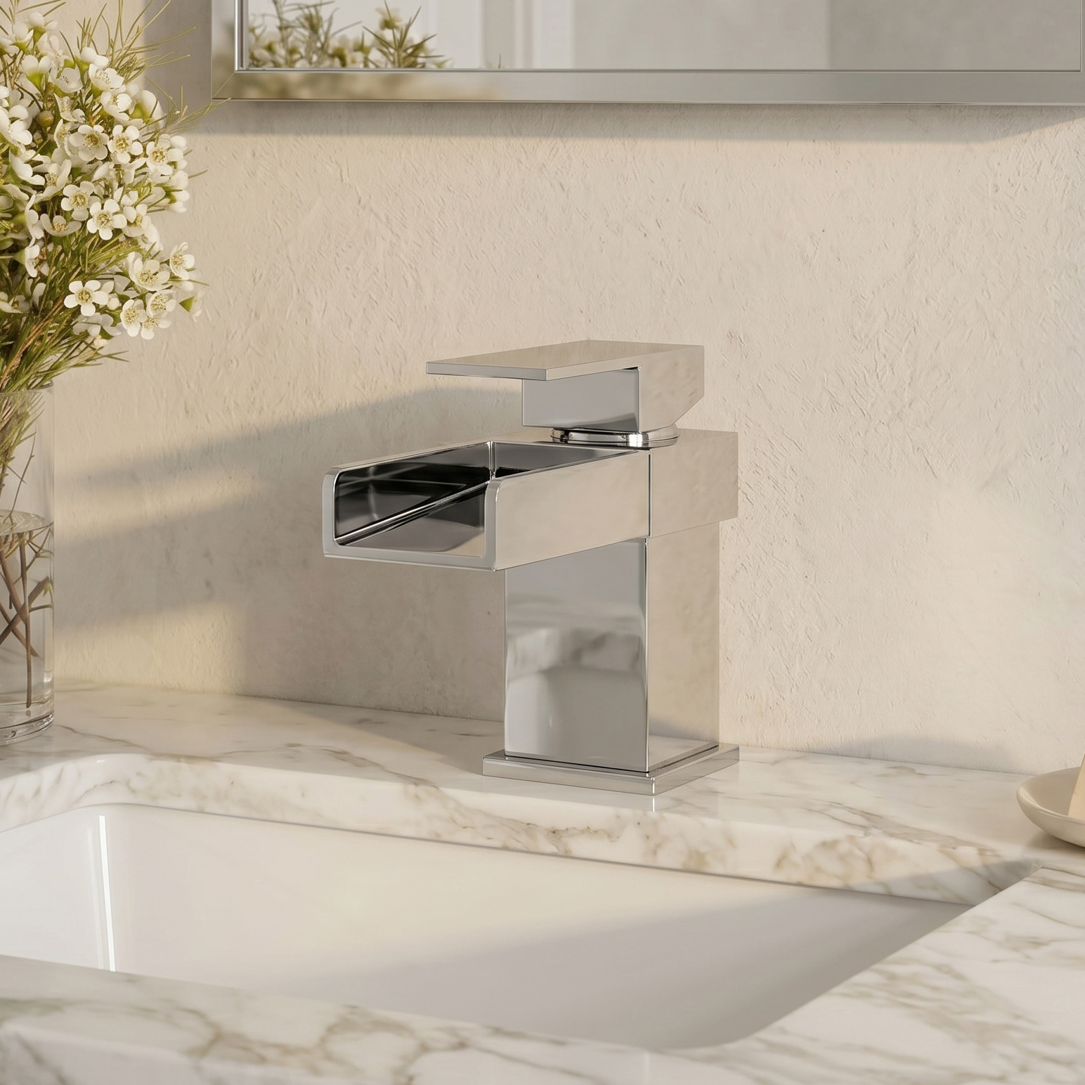 Vellamo Maya Waterfall Basin Mixer with Clicker Waste