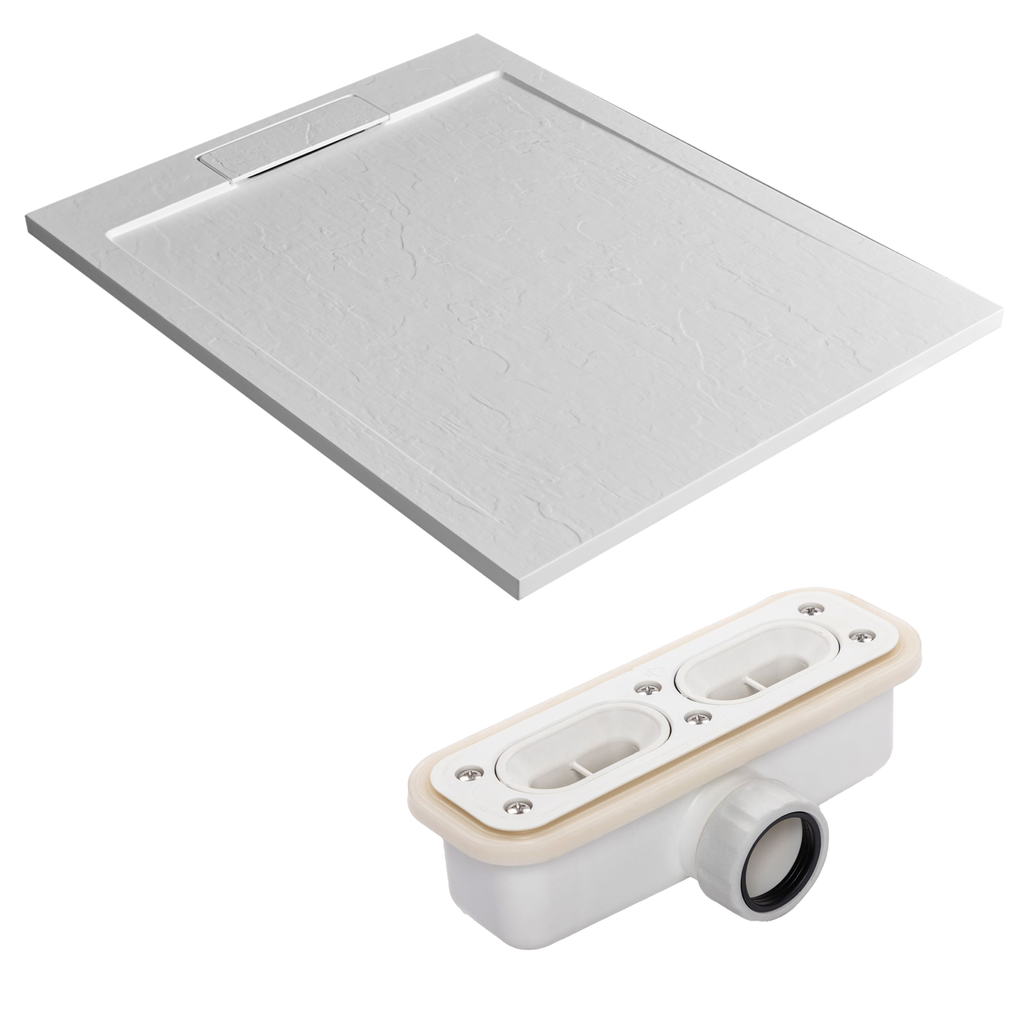 Drench Origin Slate-Effect 30mm Textured Matt White Shower Tray with Hidden Waste