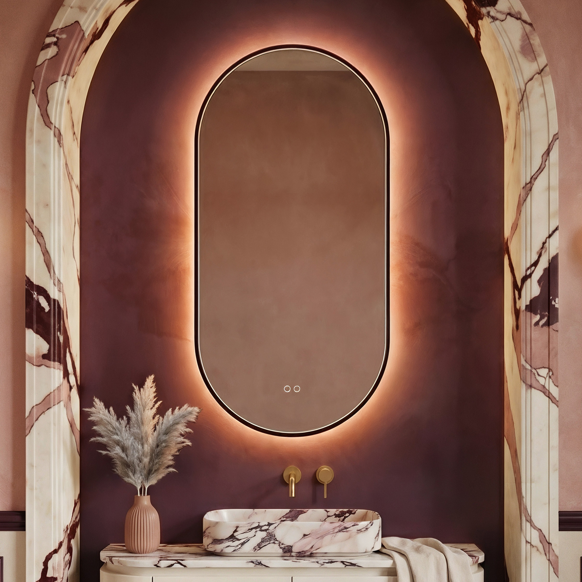 Origins Living Kingsley Matt Black Illuminated Capsule Mirror with Colour Change Lights - 500 x 1000mm