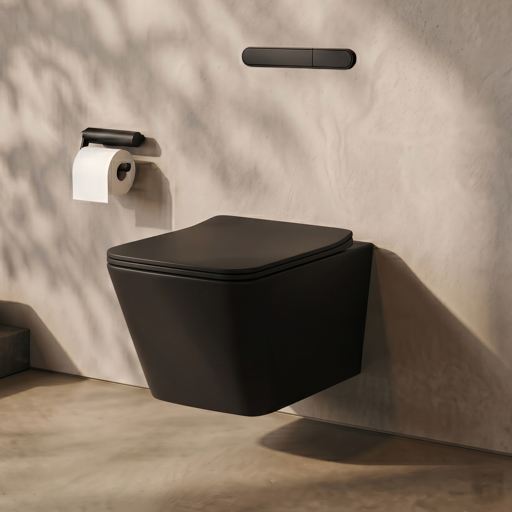 Emily Rimless Square Wall Hung Toilet & Slim Soft Close Seat - Matt Black