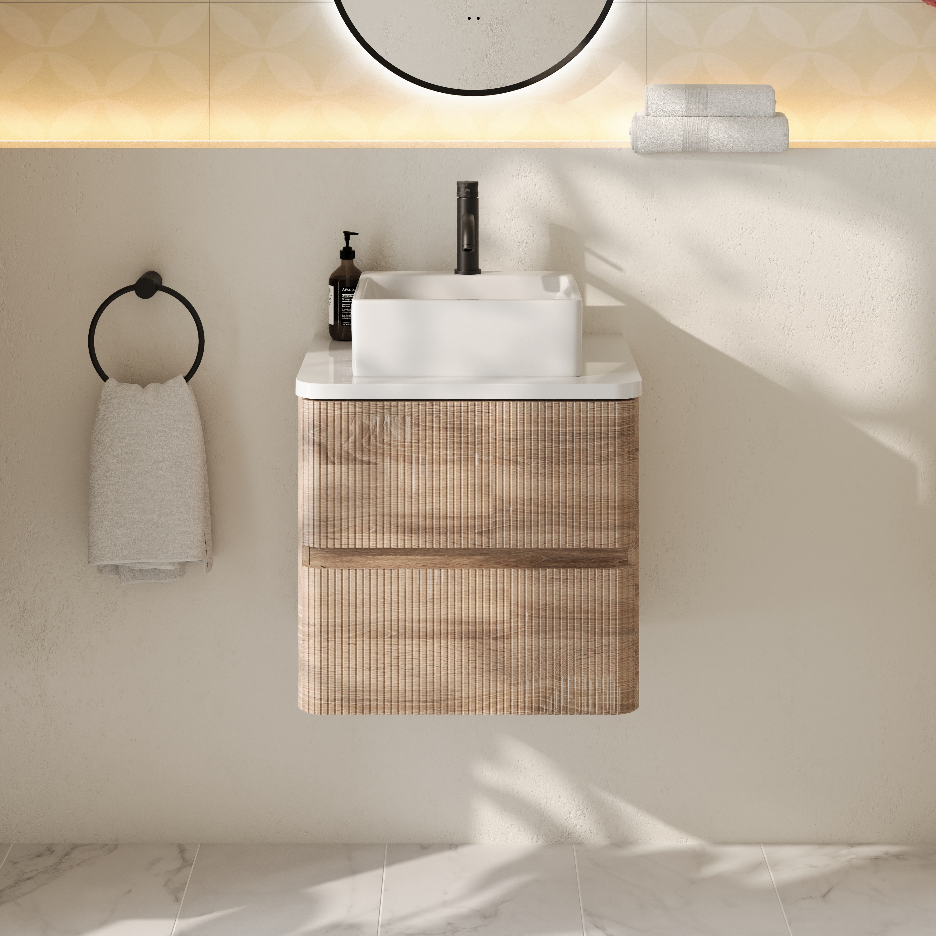 Drench Origin 500mm Fluted Wall Mounted Vanity Unit & Countertop