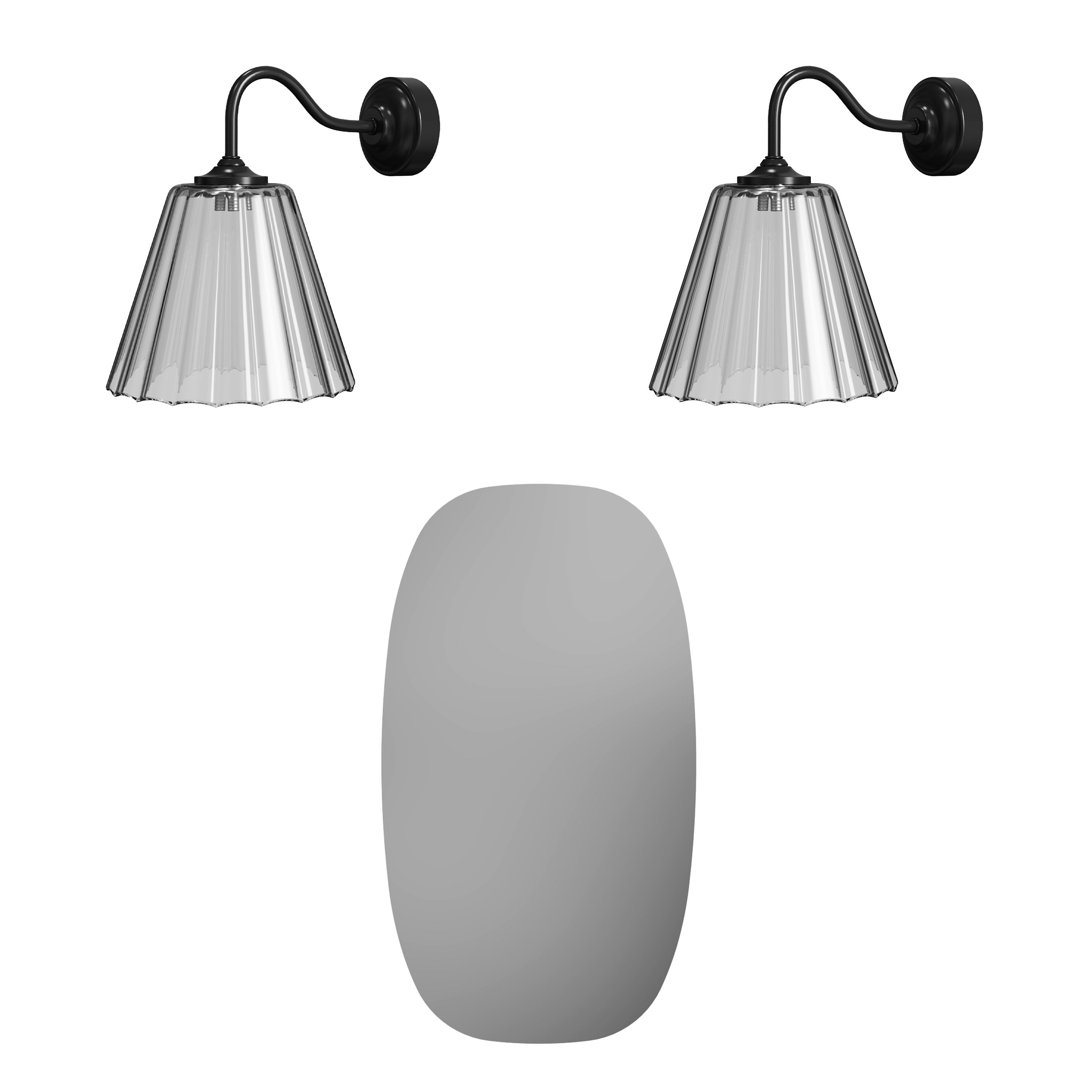 Arc Barrel Mirror with Set Of 2 Fluted Glass Wall Shade Lights
