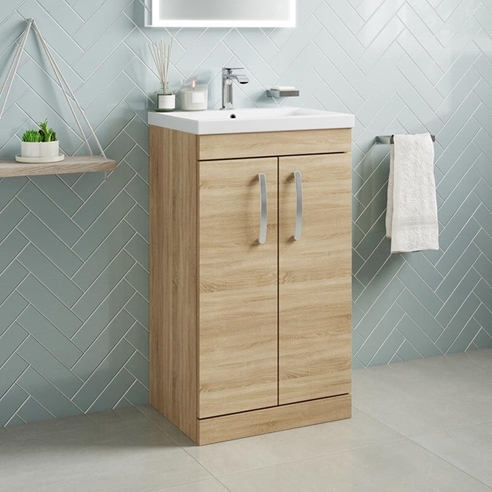 Emily 1000mm Combination Bathroom Toilet & 2 Door Sink Unit - Natural Oak