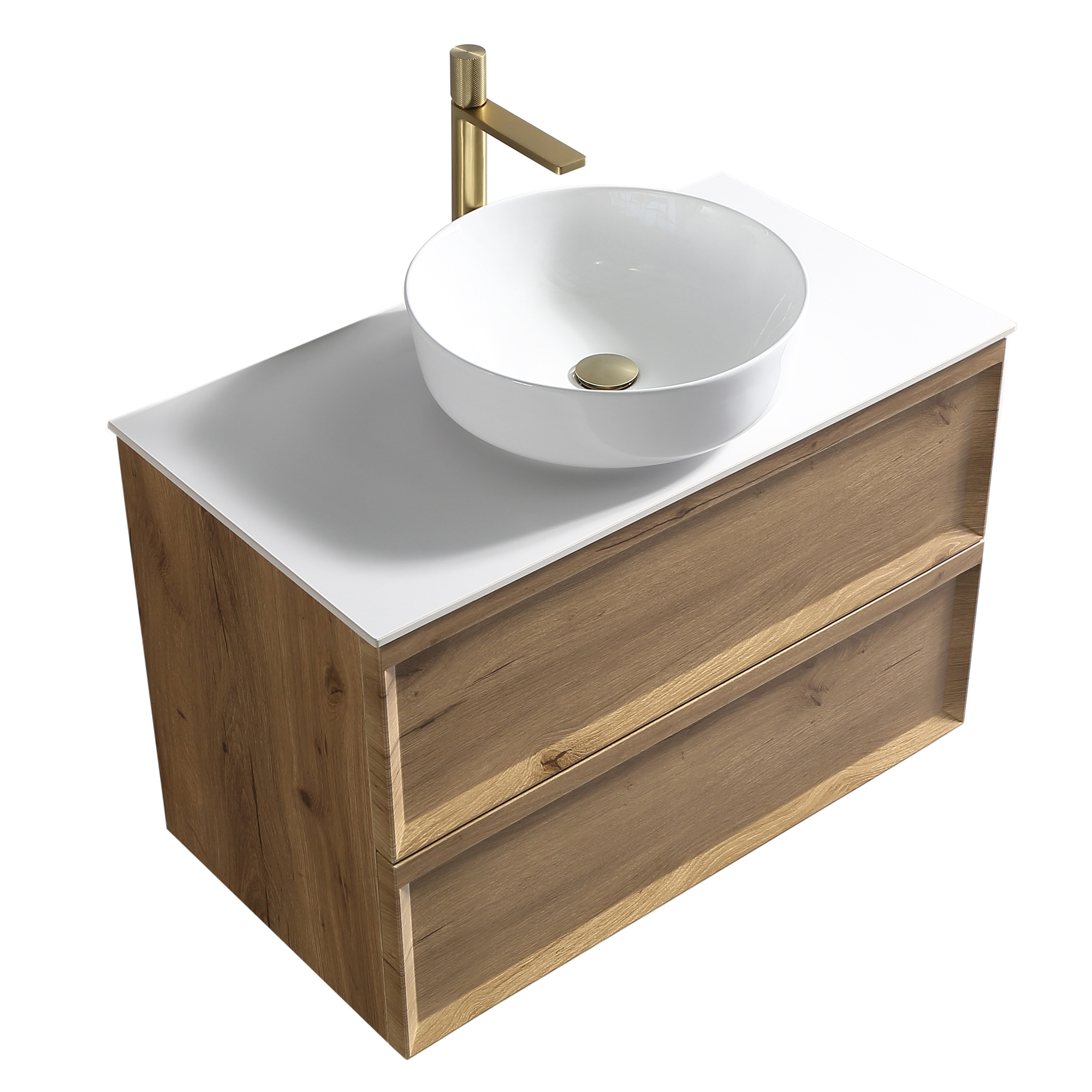 Aura 800mm Wall Mounted Natural Oak Vanity Unit & Sintered Stone Countertop