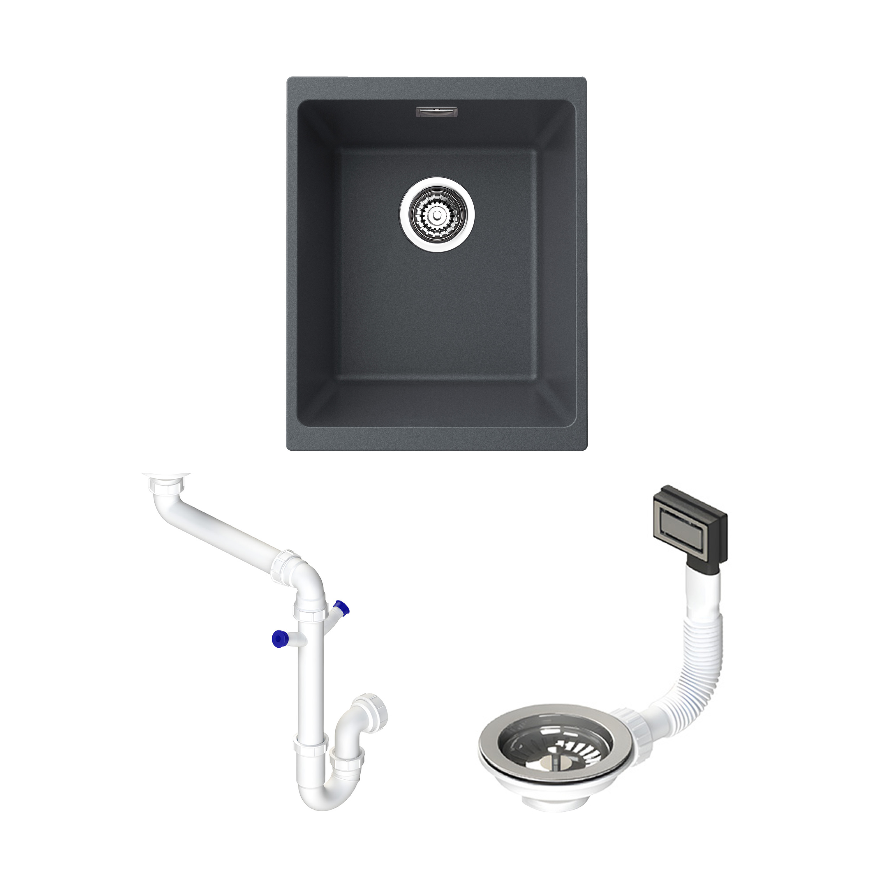 Vellamo Terra Compact 1 Bowl Granite Composite Inset or Undermount Kitchen Sink & Waste - 370 x 460mm