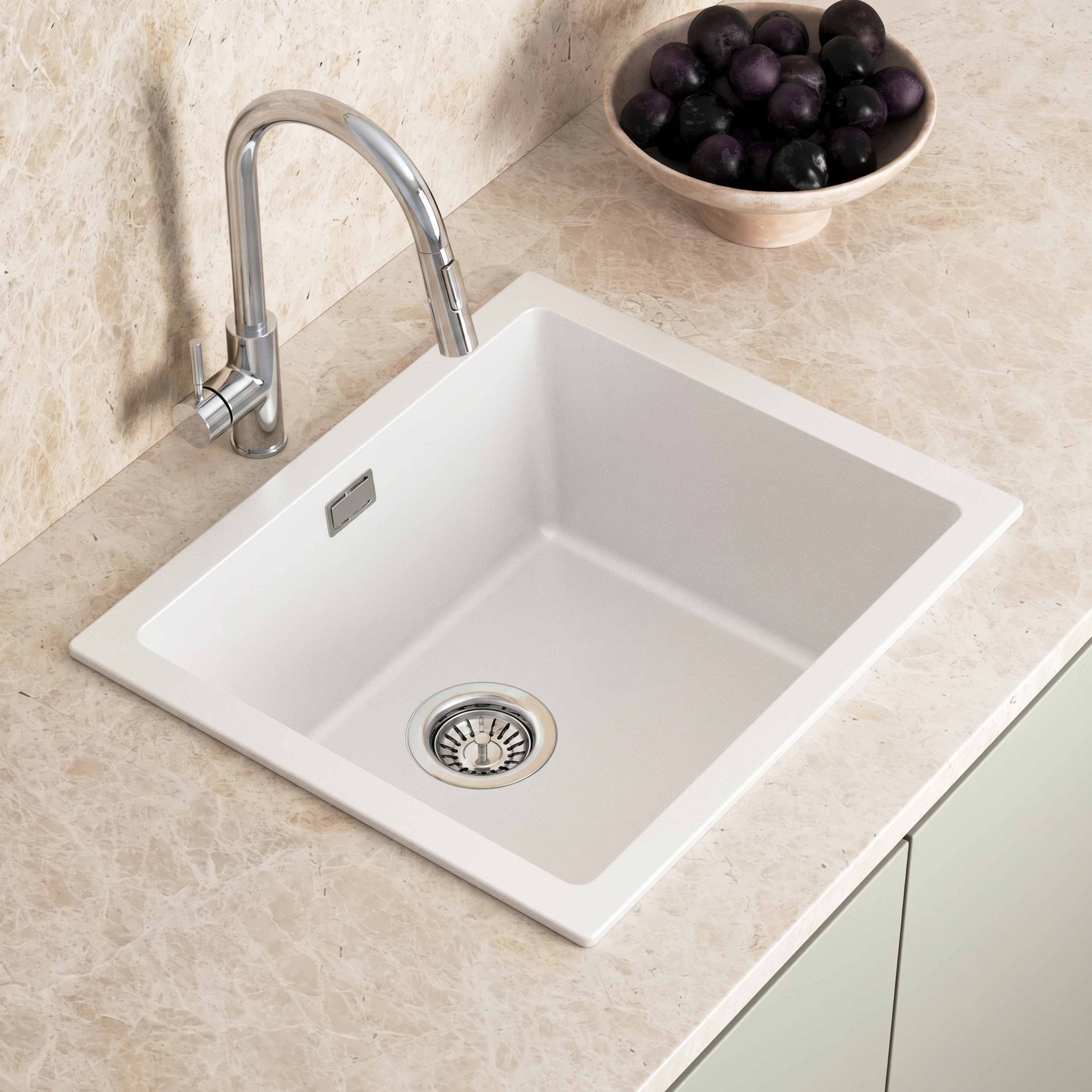 Vellamo Terra 1 Bowl Granite Composite Inset / Undermount Kitchen Sink & Waste - 533 x 457mm